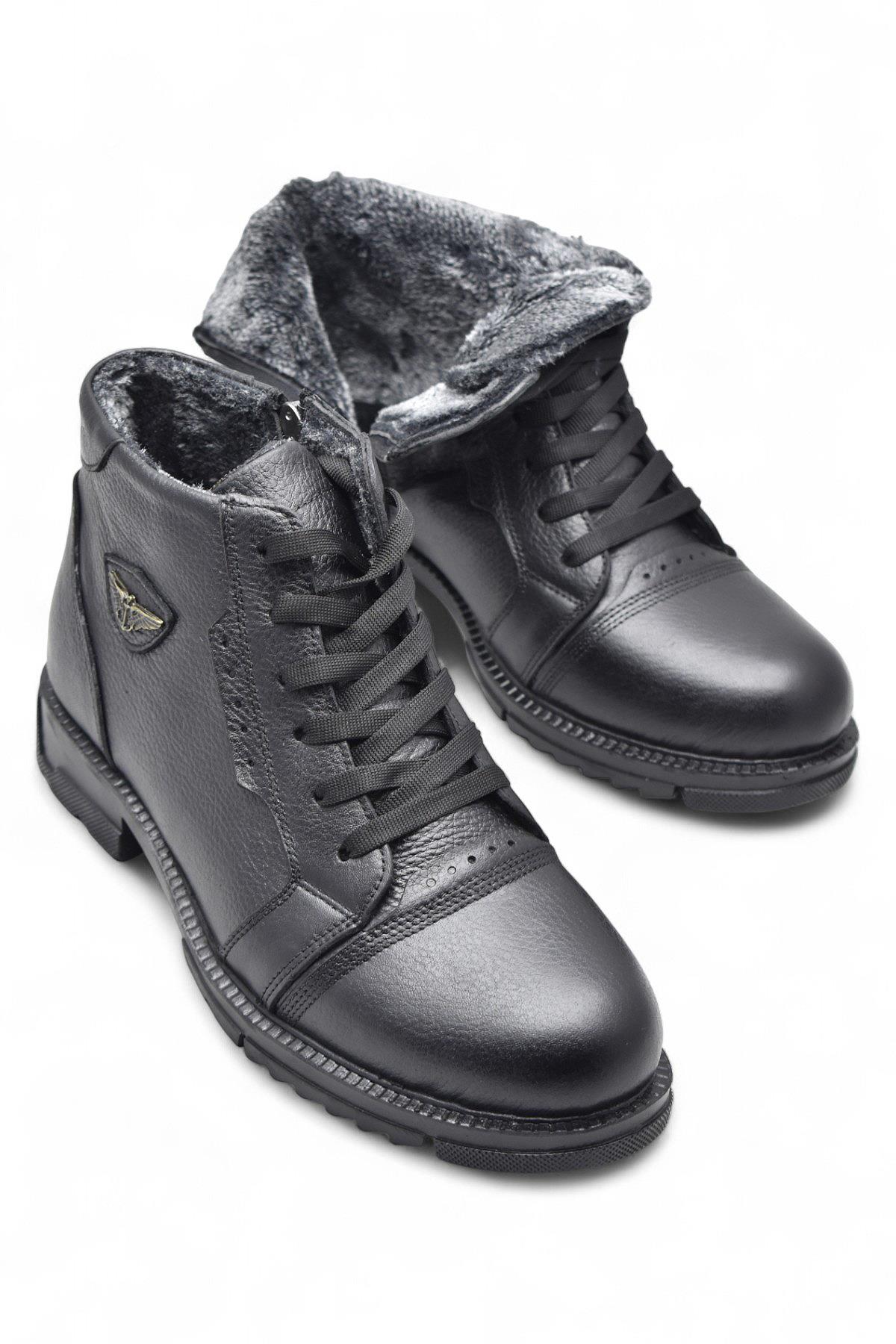 5599 İçi Kürklü Hakiki Deri Erkek Bot Ayakkabı Ortopedik Taban Fermuarlı Deri Erkek Bot - Görsel 3