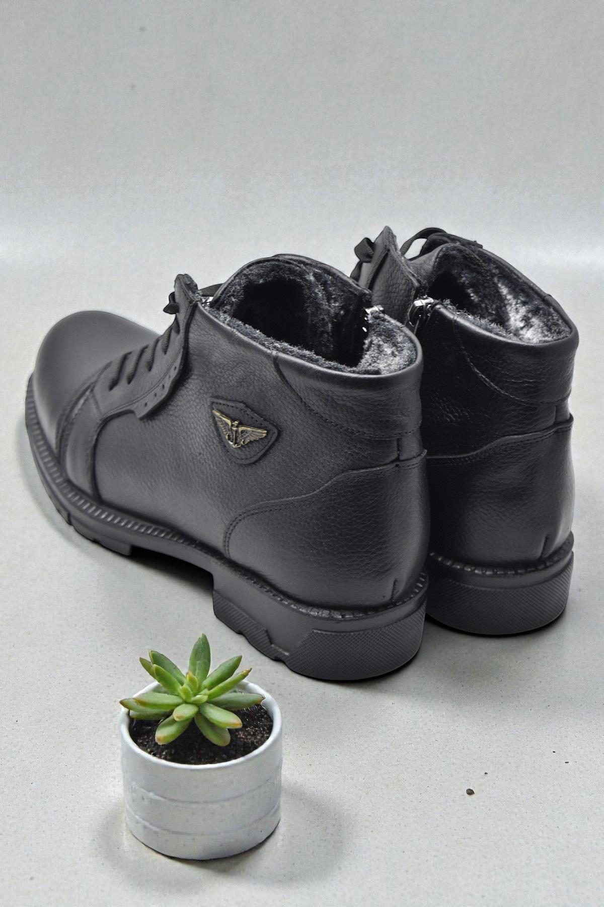 5599 İçi Kürklü Hakiki Deri Erkek Bot Ayakkabı Ortopedik Taban Fermuarlı Deri Erkek Bot - Görsel 6