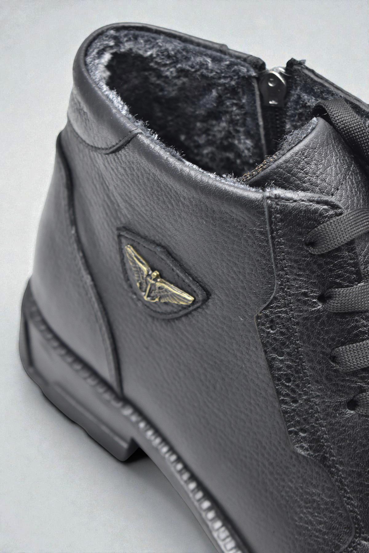 5599 İçi Kürklü Hakiki Deri Erkek Bot Ayakkabı Ortopedik Taban Fermuarlı Deri Erkek Bot - Görsel 7