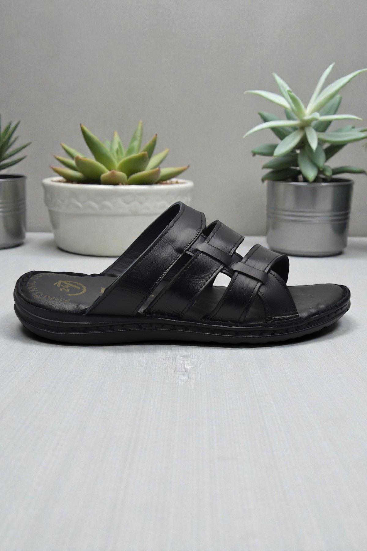 Ayakkabiburada 037 Günlük TAM ORTOPEDİK Hakiki Deri Erkek Terlik PUFF Taban - Görsel 2