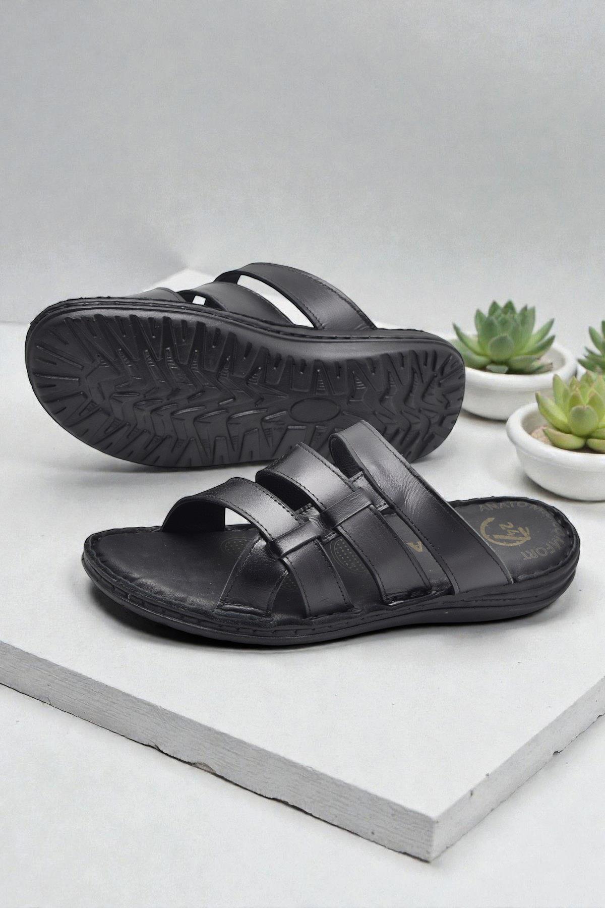 Ayakkabiburada 037 Günlük TAM ORTOPEDİK Hakiki Deri Erkek Terlik PUFF Taban - Görsel 3