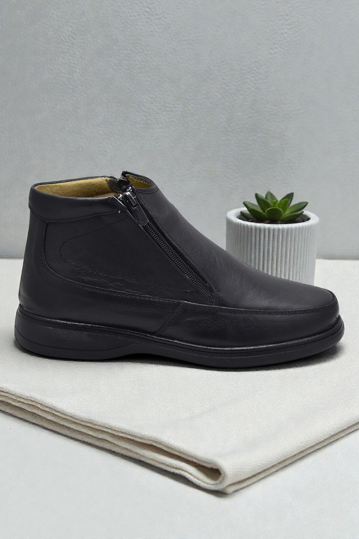 5499 Hakiki Deri Erkek Bot Ayakkabı Ortopedik Taban Çift Fermuarlı Deri Erkek Bot - Görsel 2