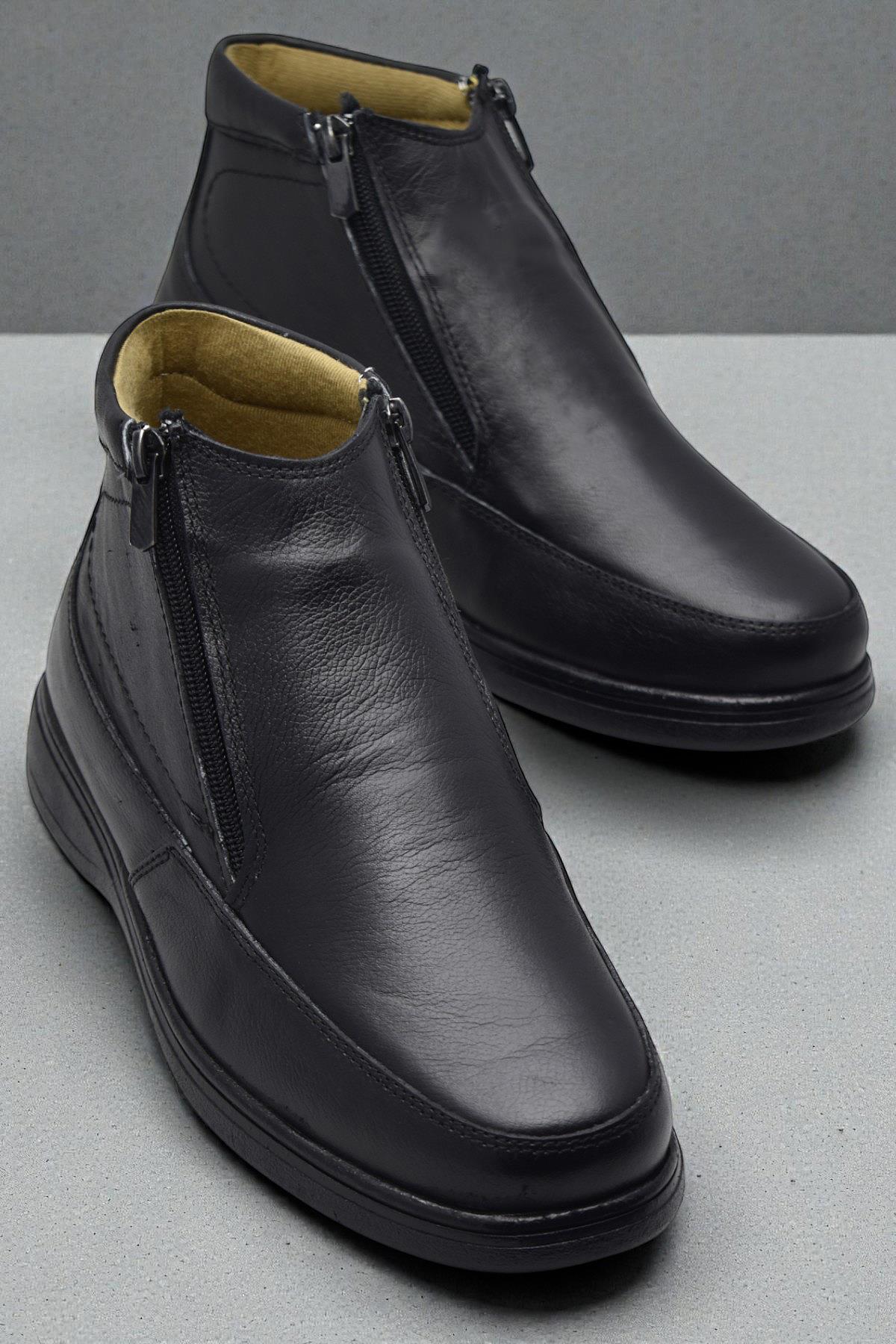 5499 Hakiki Deri Erkek Bot Ayakkabı Ortopedik Taban Çift Fermuarlı Deri Erkek Bot - Görsel 4