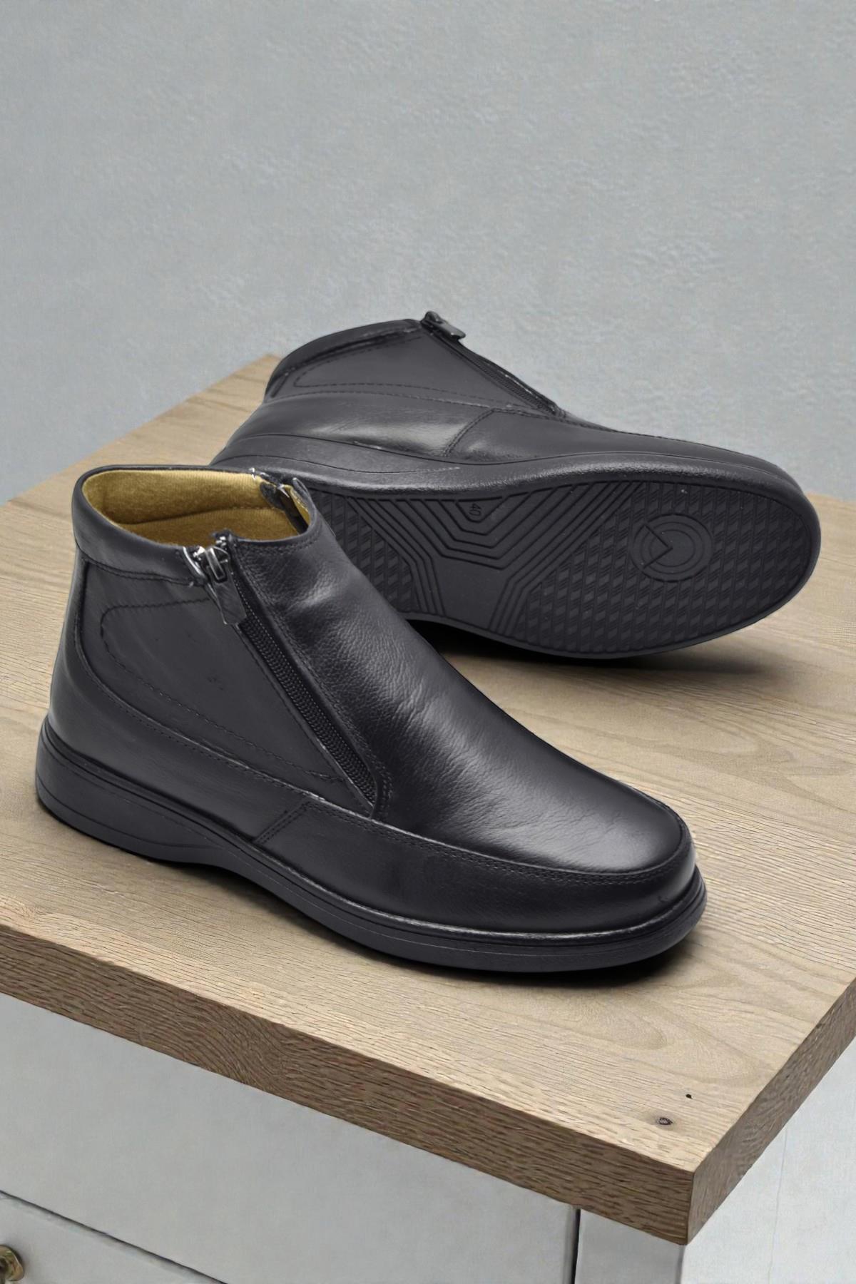 5499 Hakiki Deri Erkek Bot Ayakkabı Ortopedik Taban Çift Fermuarlı Deri Erkek Bot - Görsel 5