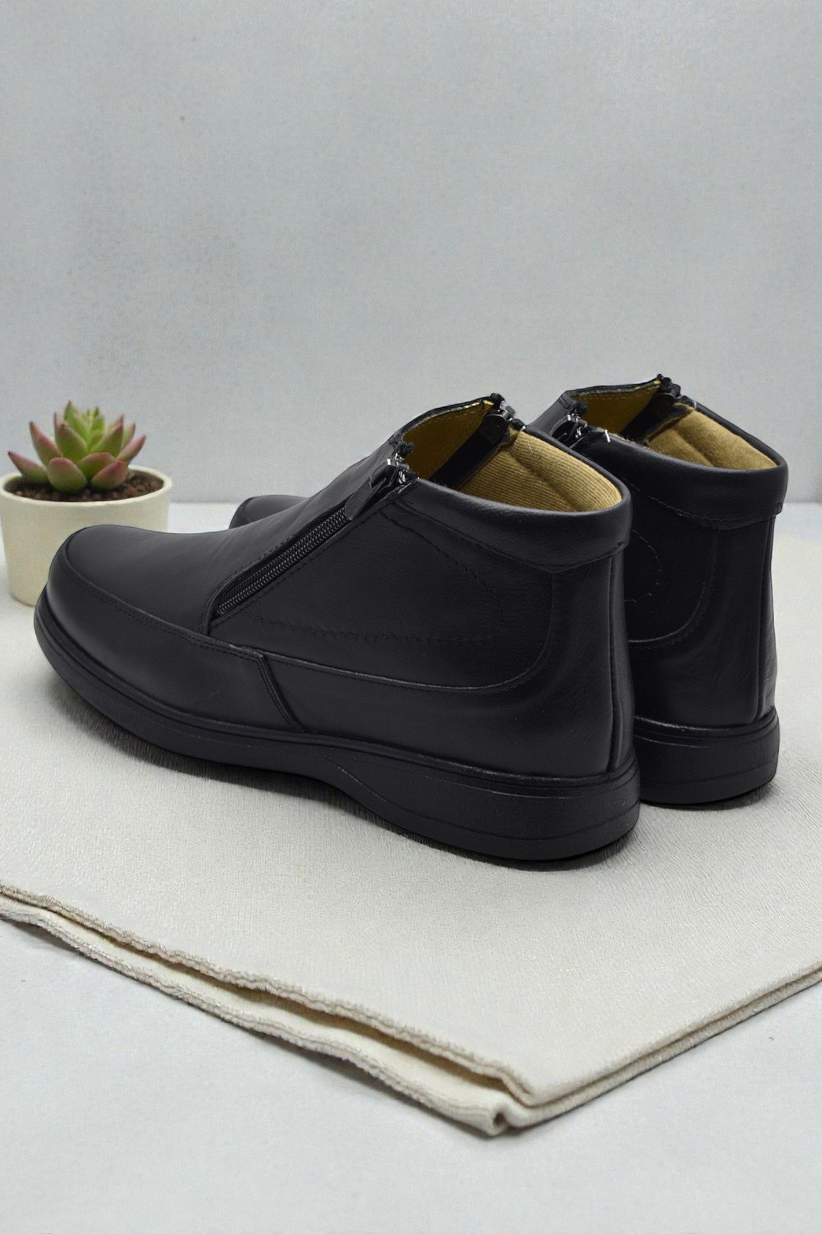 5499 Hakiki Deri Erkek Bot Ayakkabı Ortopedik Taban Çift Fermuarlı Deri Erkek Bot - Görsel 6