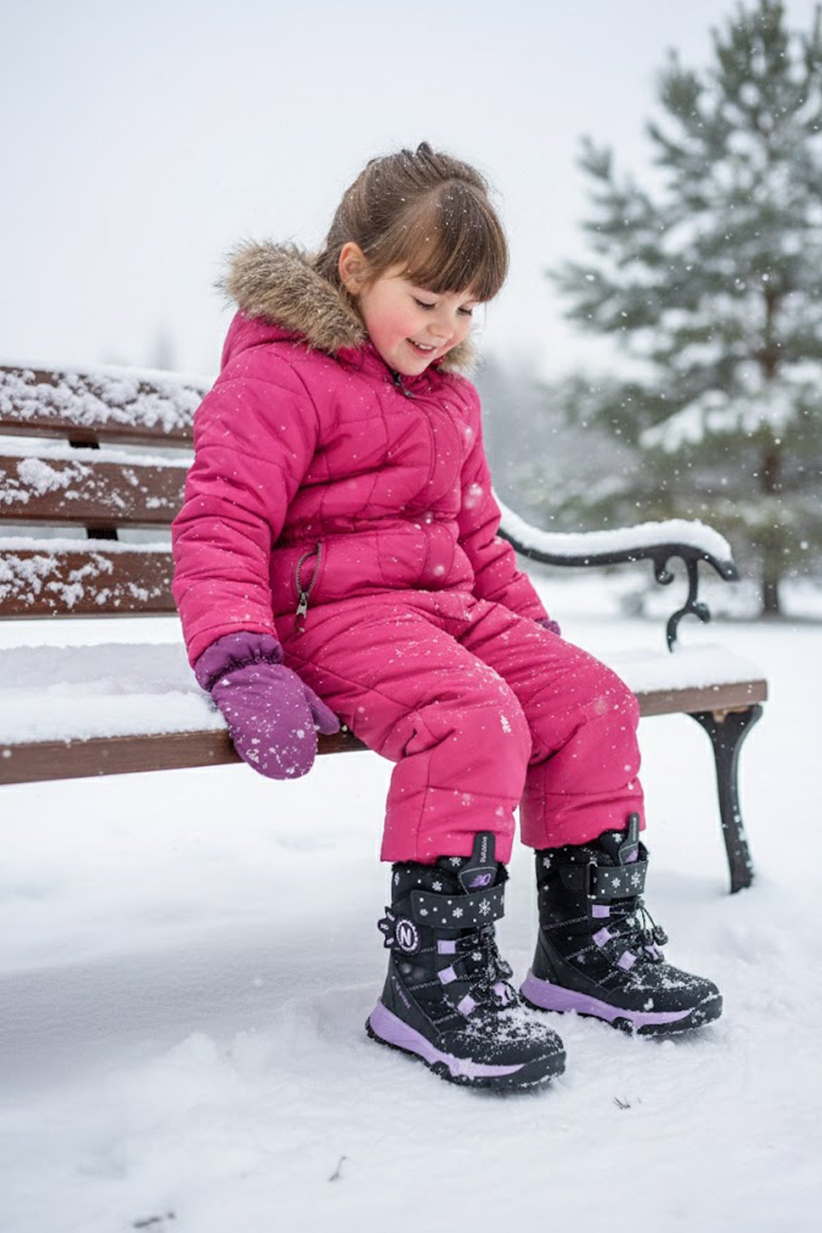 YSEYL014 Kız Çocuk Kar Botu Siyah - Lila - Görsel 4