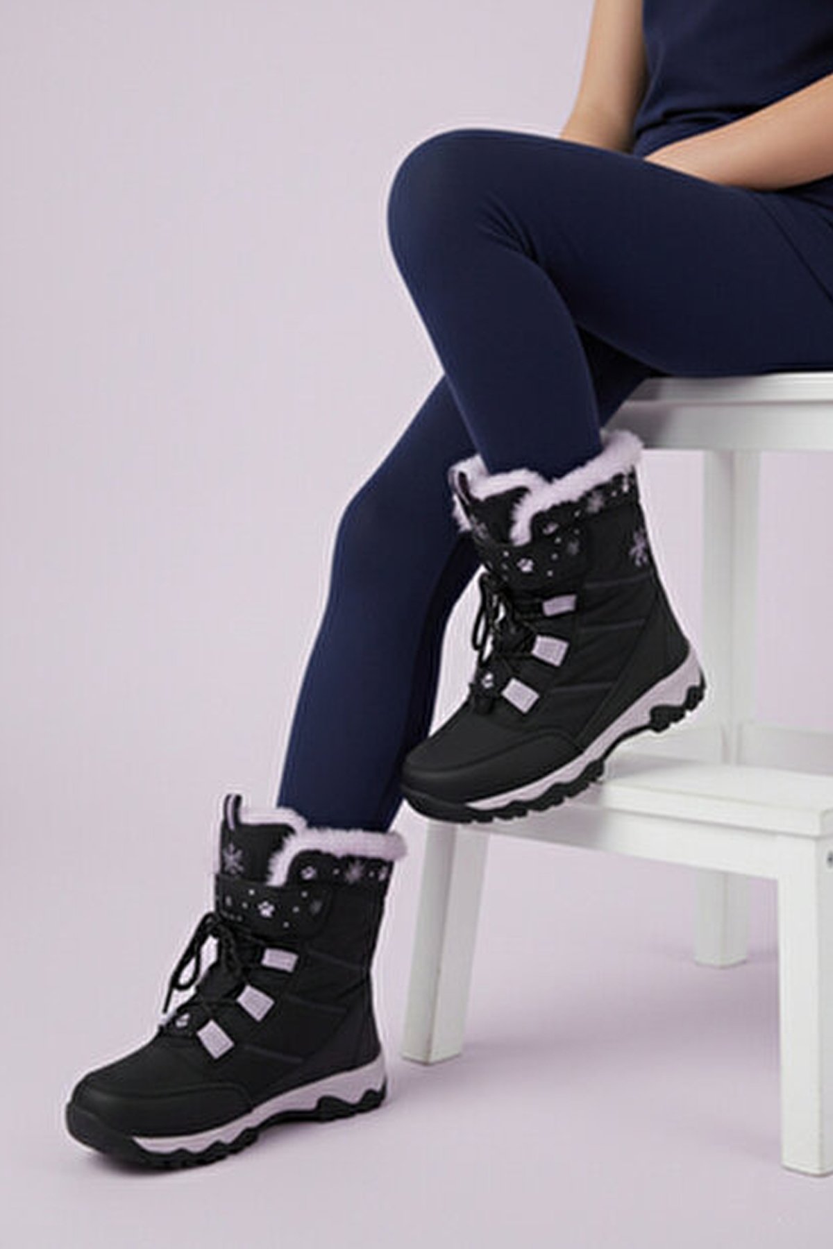 YSEYL014 Kız Çocuk Kar Botu Siyah - Lila - Görsel 5