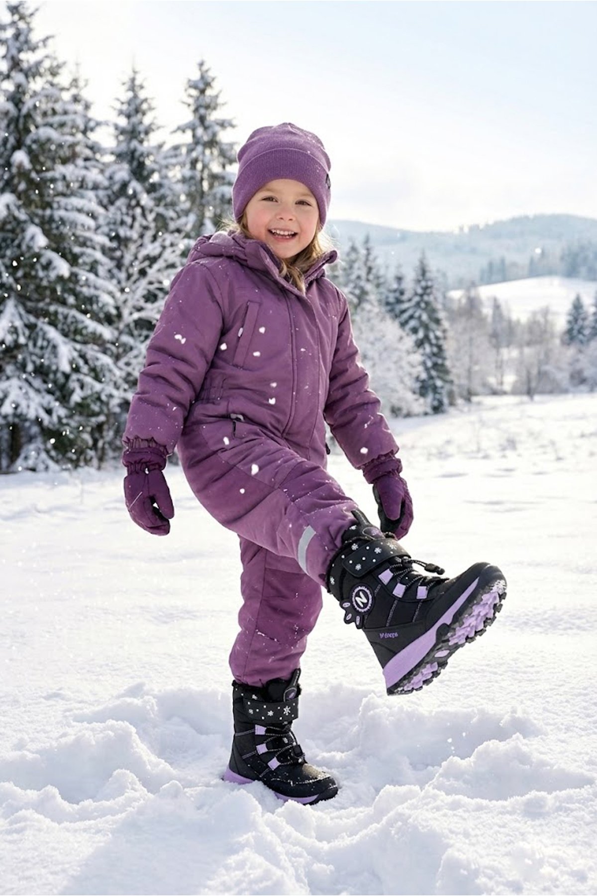 YSEYL014 Kız Çocuk Kar Botu Siyah - Lila - Görsel 6