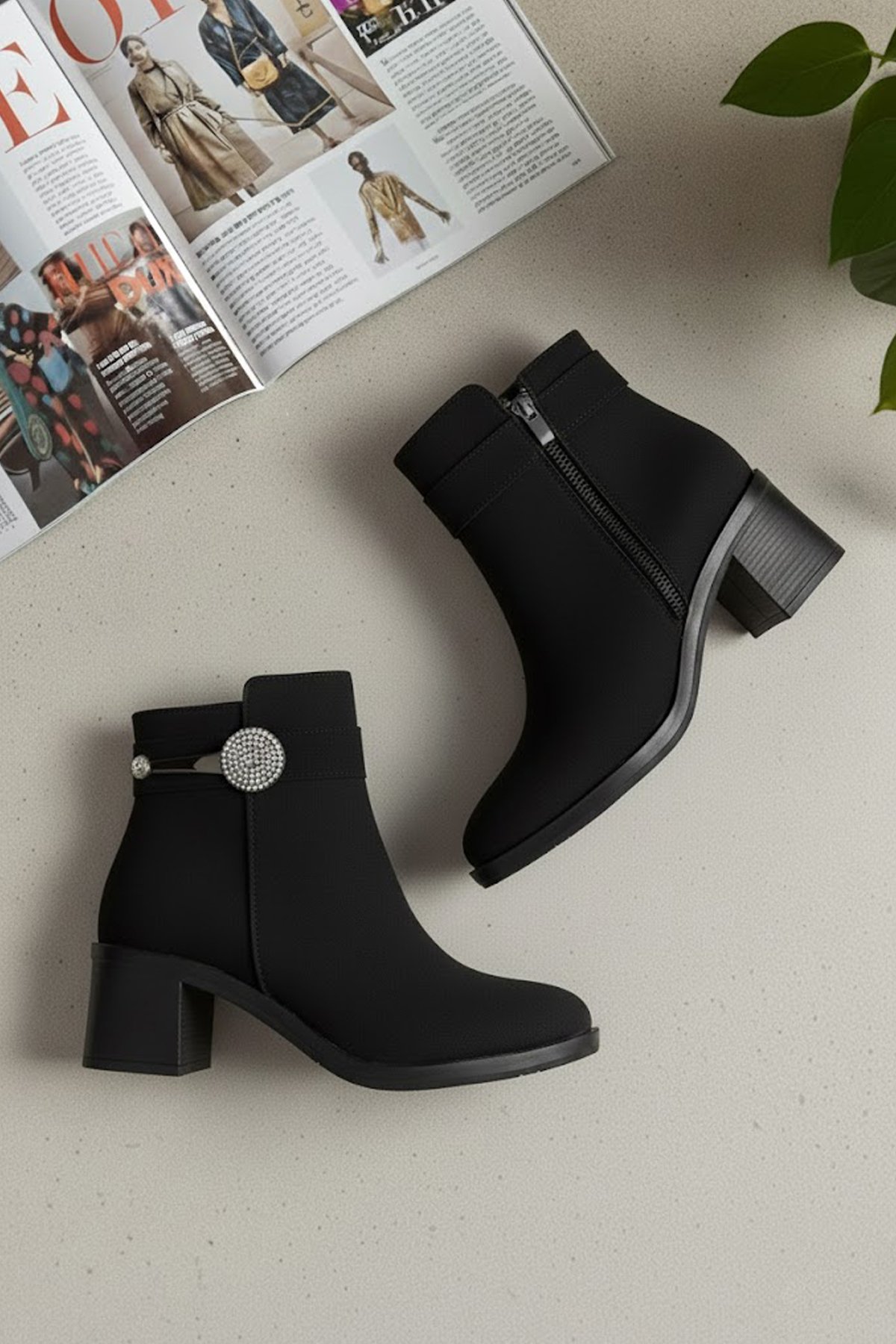 Elit OZRHB1512N Kadın Taşlı Topuklu Bot Siyah - Görsel 3