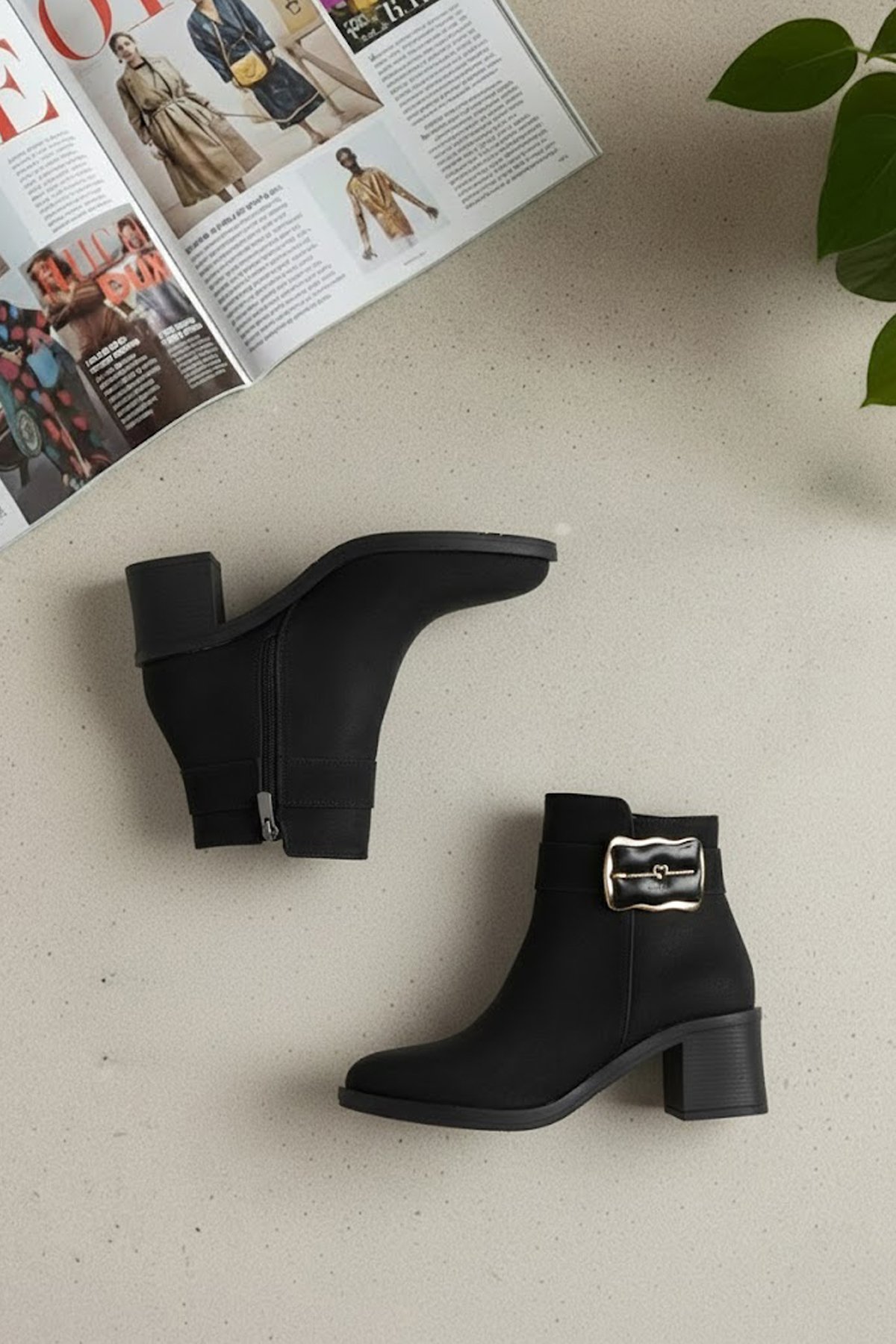 Ayakkabı Fuarı Ayakkabı Fuarı Elit OZRHB1506N Kadın Tokalı Topuklu Bot Siyah | Flo Siyah - 3. görsel