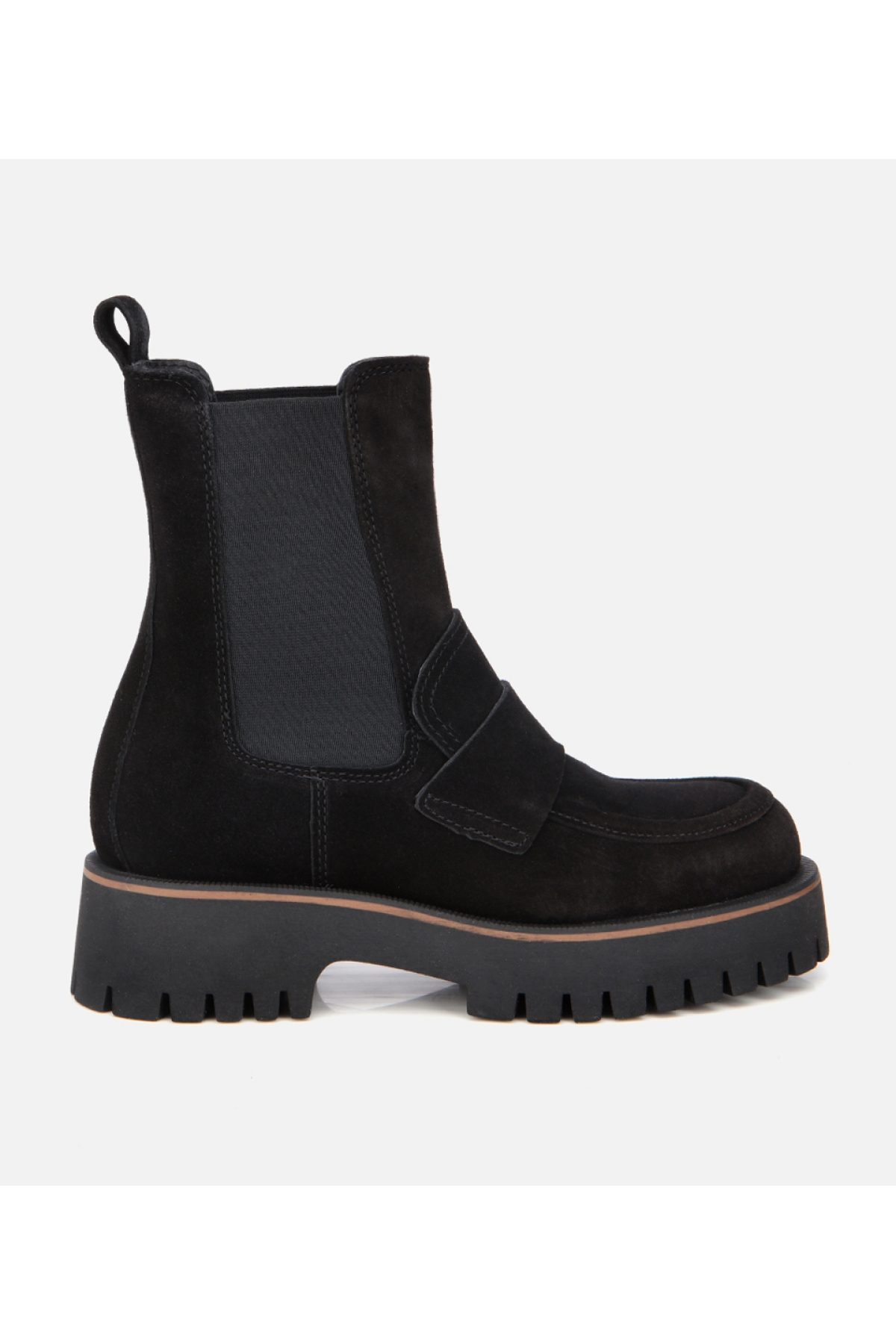 Kadın Süet Deri Siyah Lastik Detaylı Bantlı Düz Bot - Görsel 2
