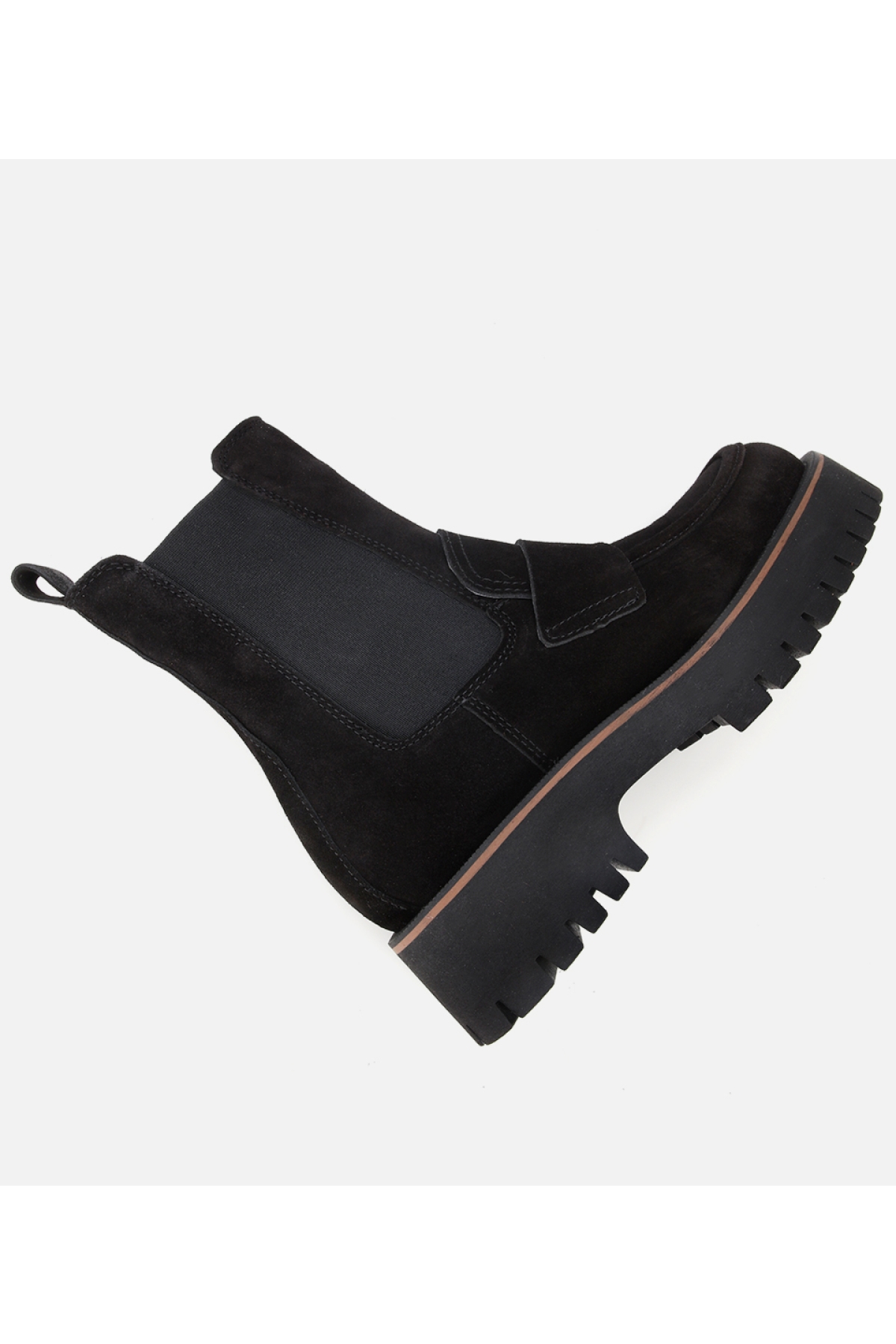 Kadın Süet Deri Siyah Lastik Detaylı Bantlı Düz Bot - Görsel 7