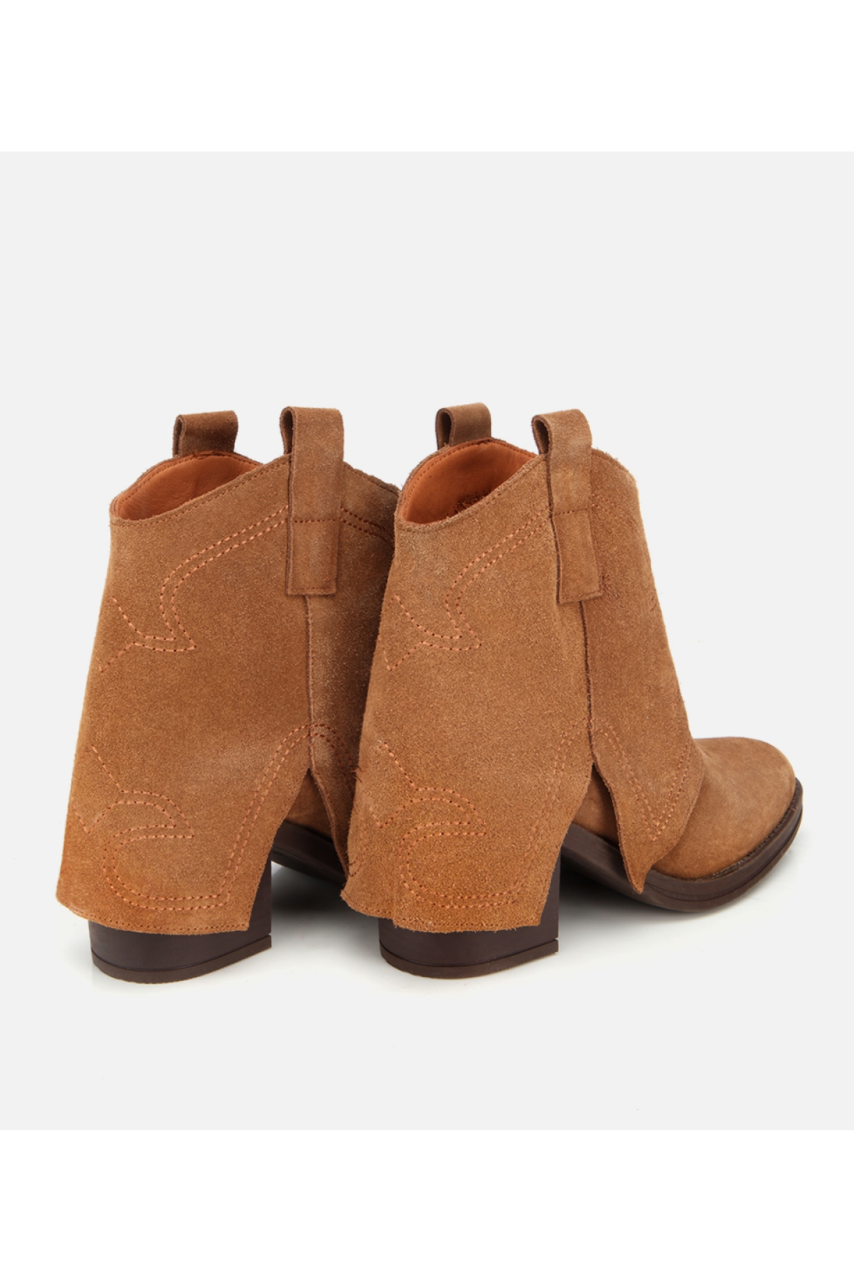 Kadın Süet Deri Taba Dikiş Detaylı Kovboy /Western Topuklu Bot - Görsel 5