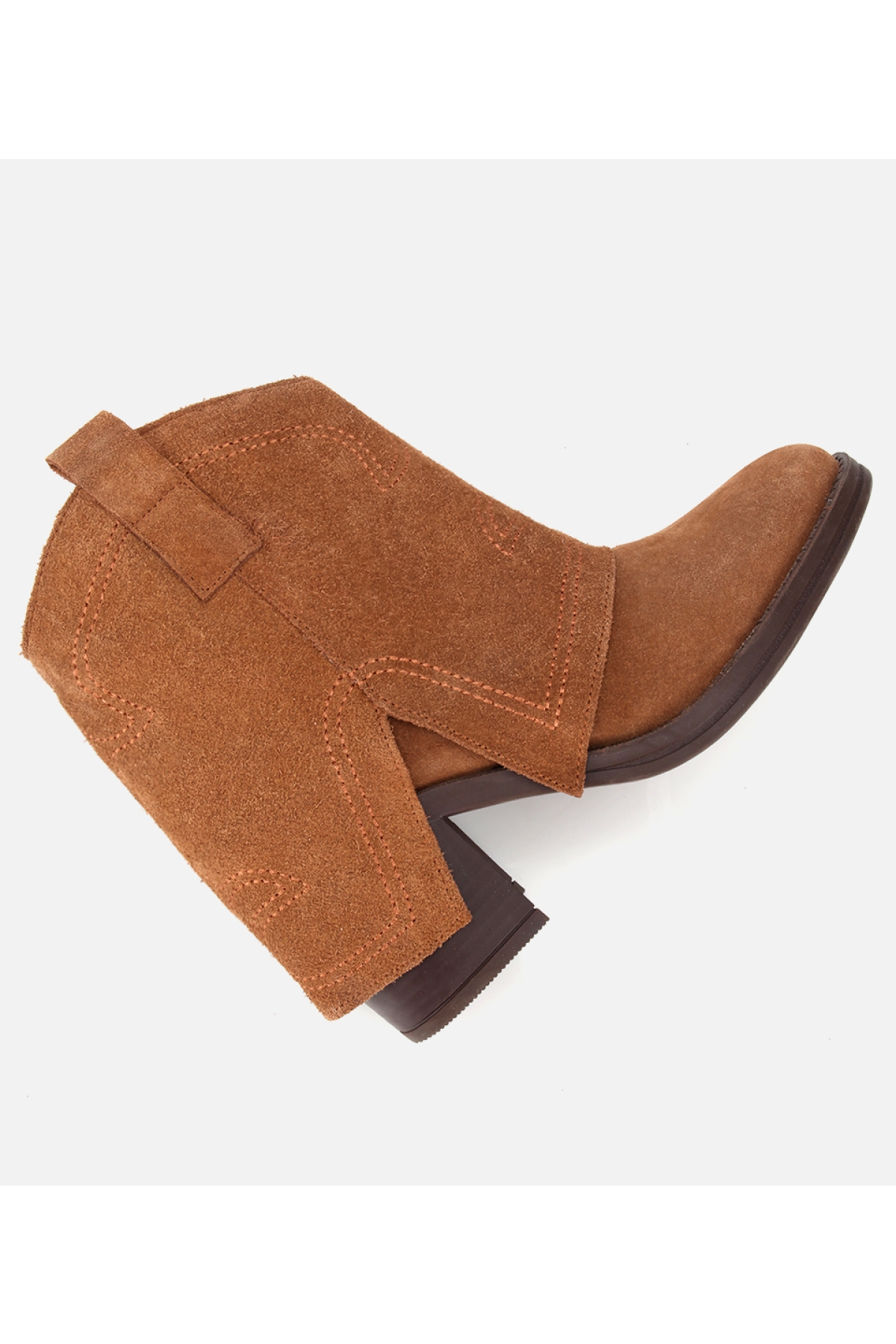 Kadın Süet Deri Taba Dikiş Detaylı Kovboy /Western Topuklu Bot - Görsel 7