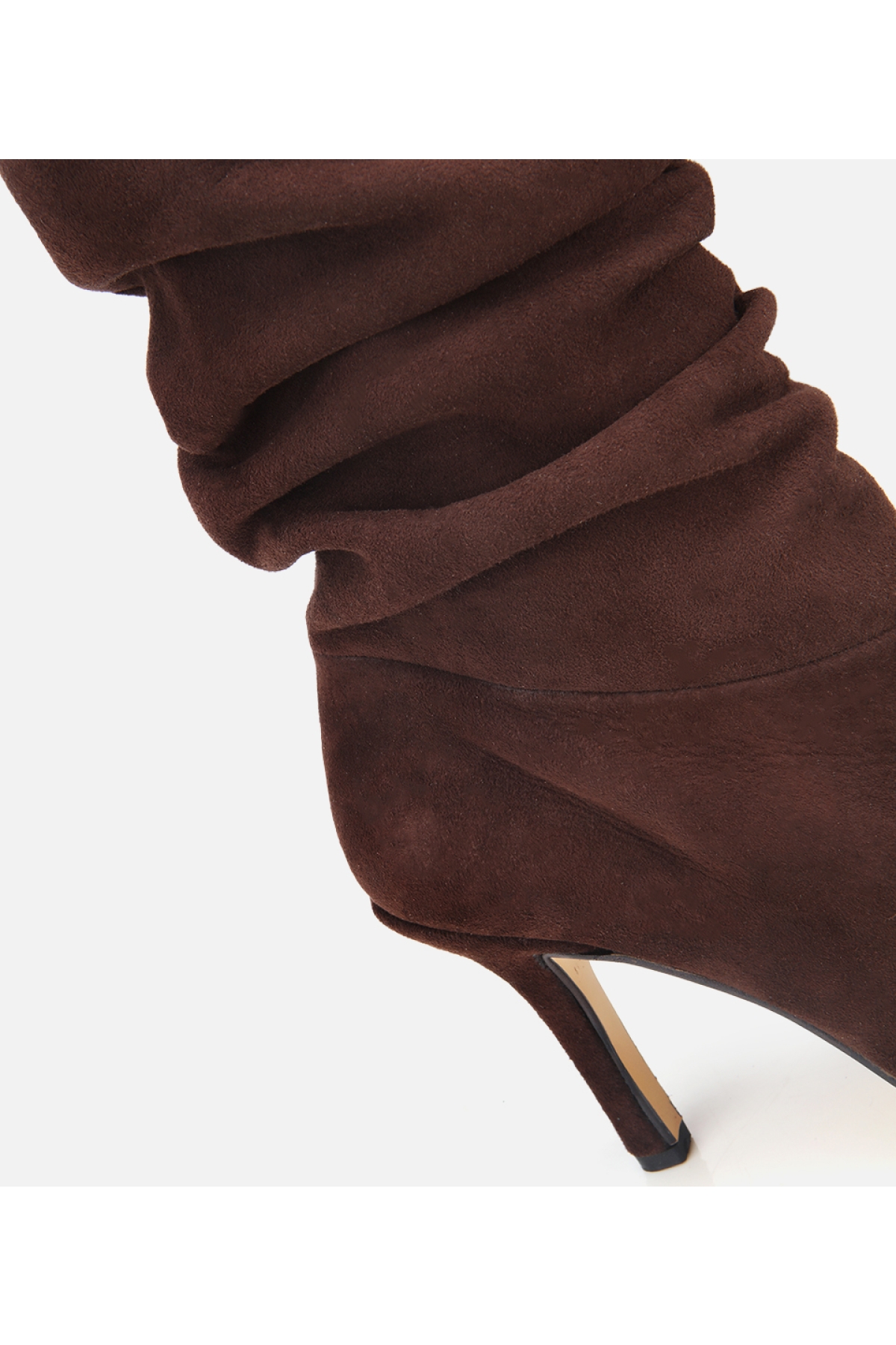Kadın Süet Deri Kahverengi Büzgülü Sivri Burunlu İnce Topuklu Bot - Görsel 7