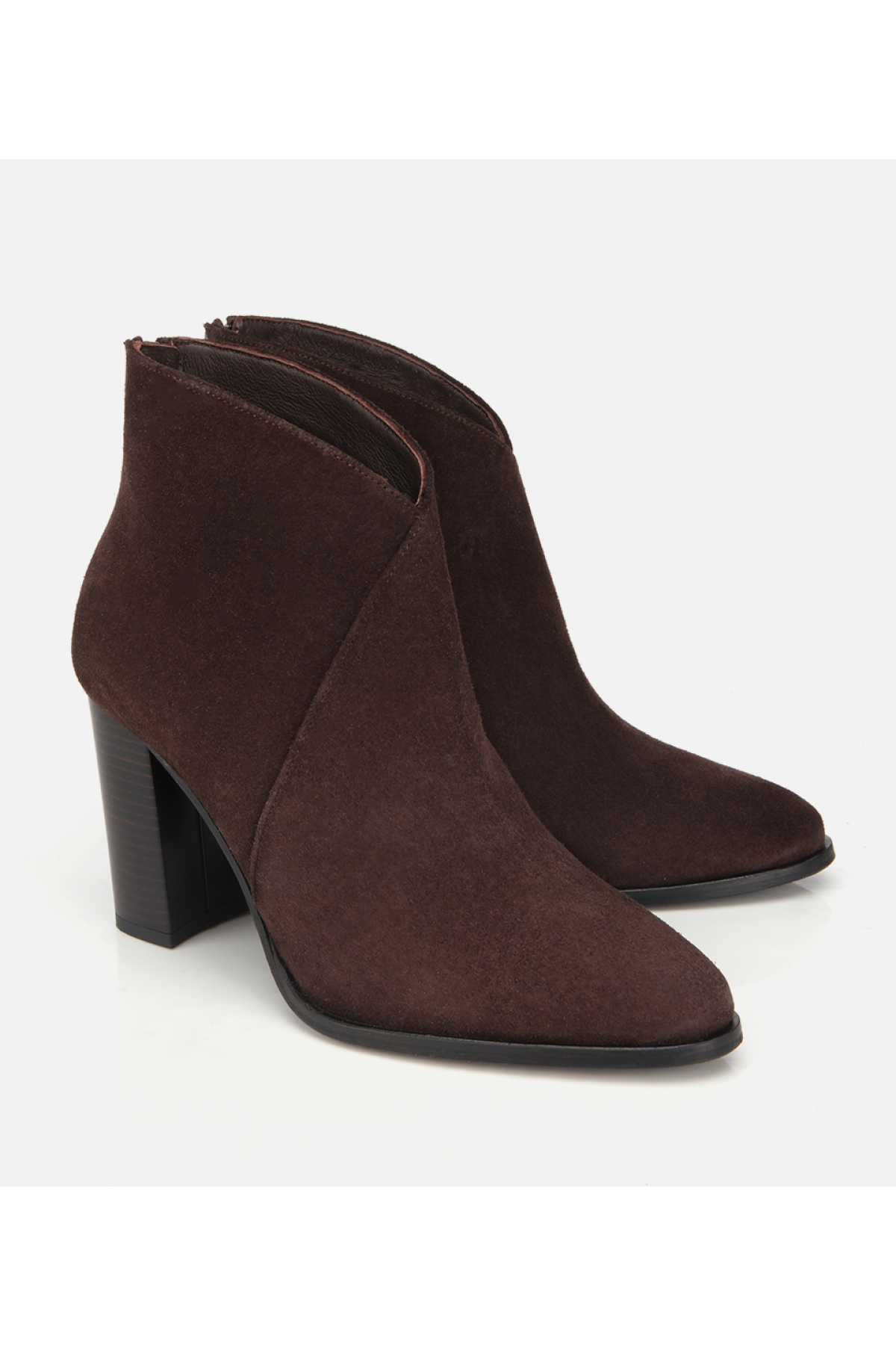 Kadın Süet Deri Kahverengi Bilek Detaylı Topuklu Bot - Görsel 3
