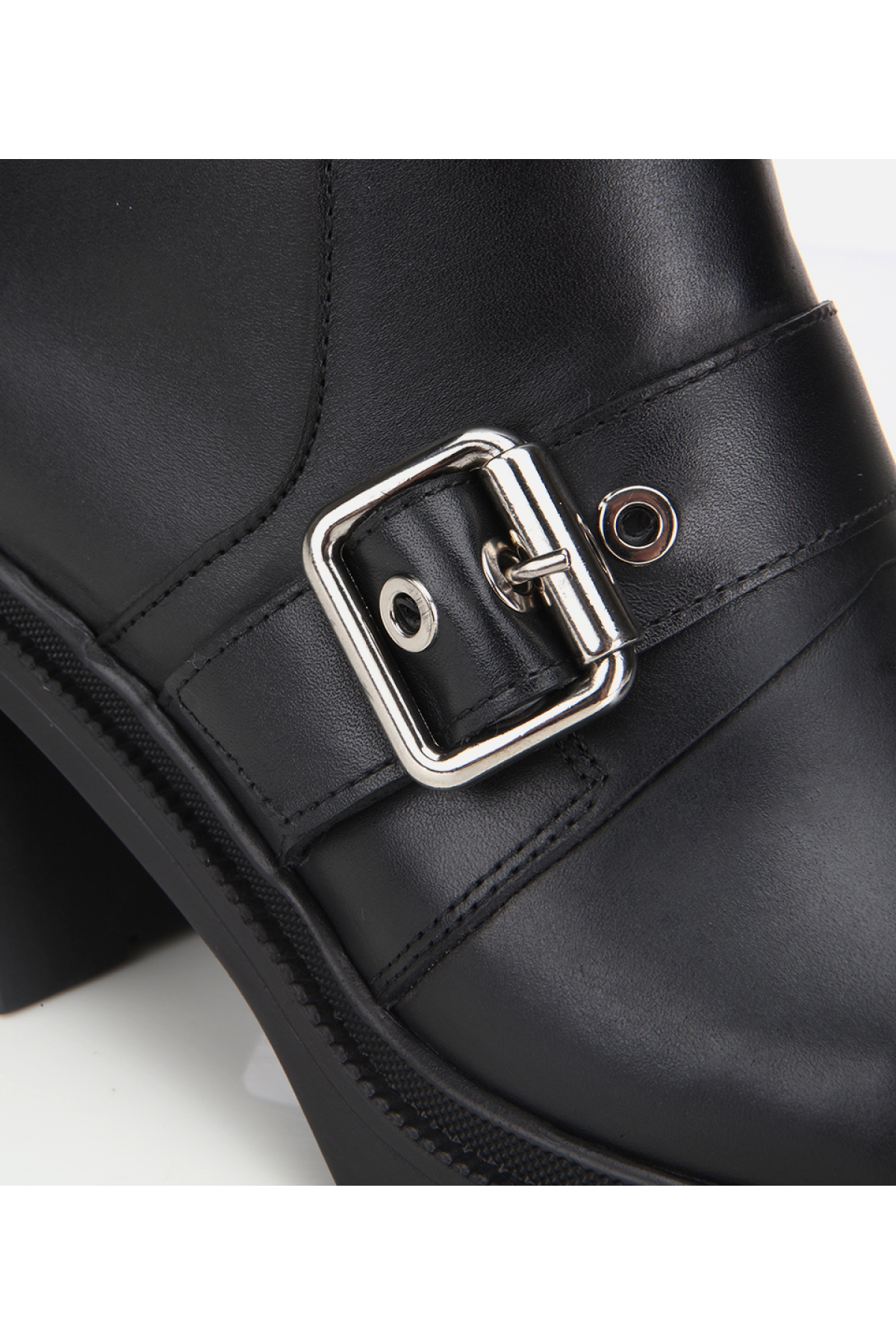 Kadın Deri Siyah Tokalı Kalın Tabanlı Topuklu Bot - Görsel 3