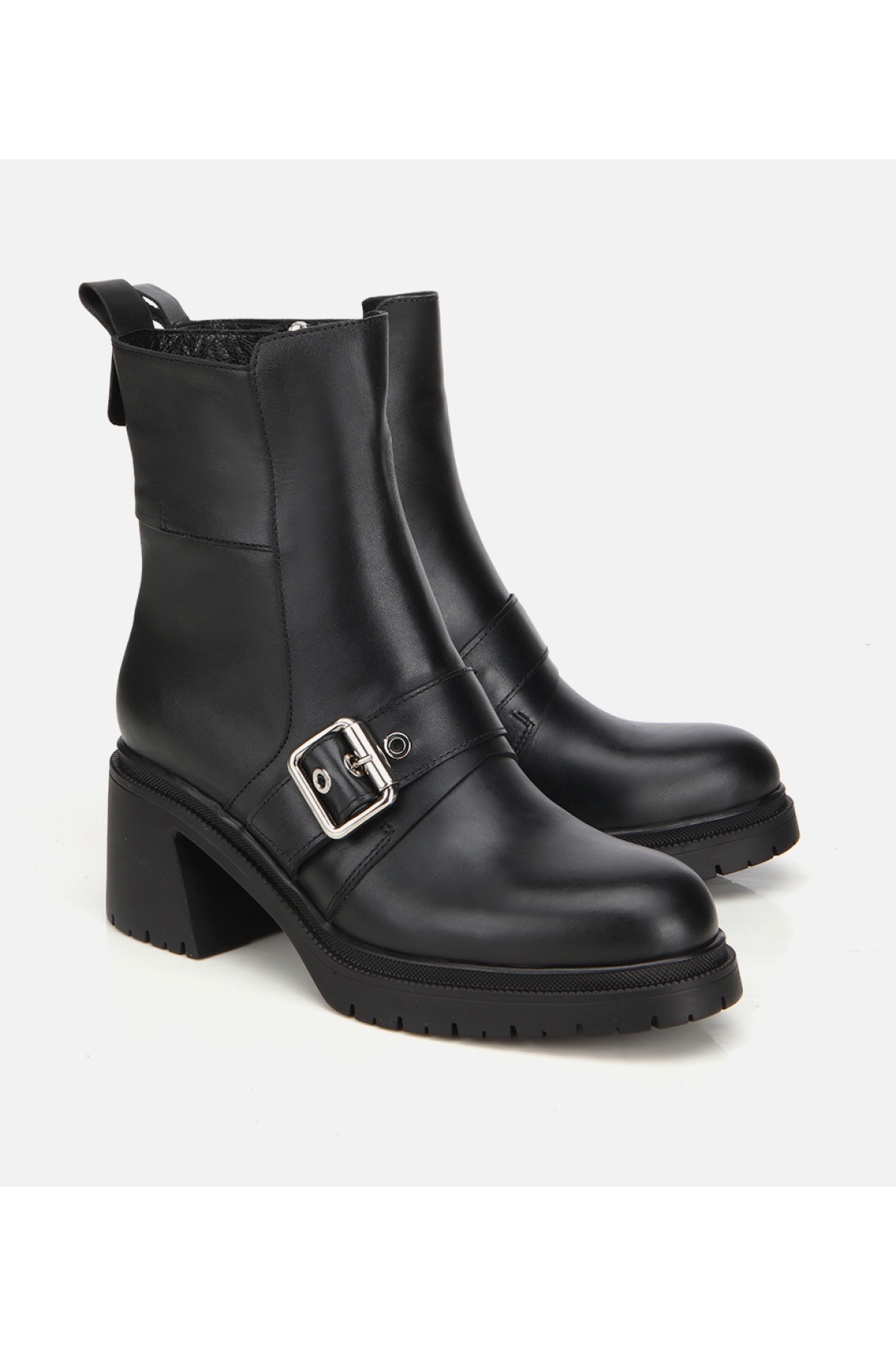 Kadın Deri Siyah Tokalı Kalın Tabanlı Topuklu Bot - Görsel 4