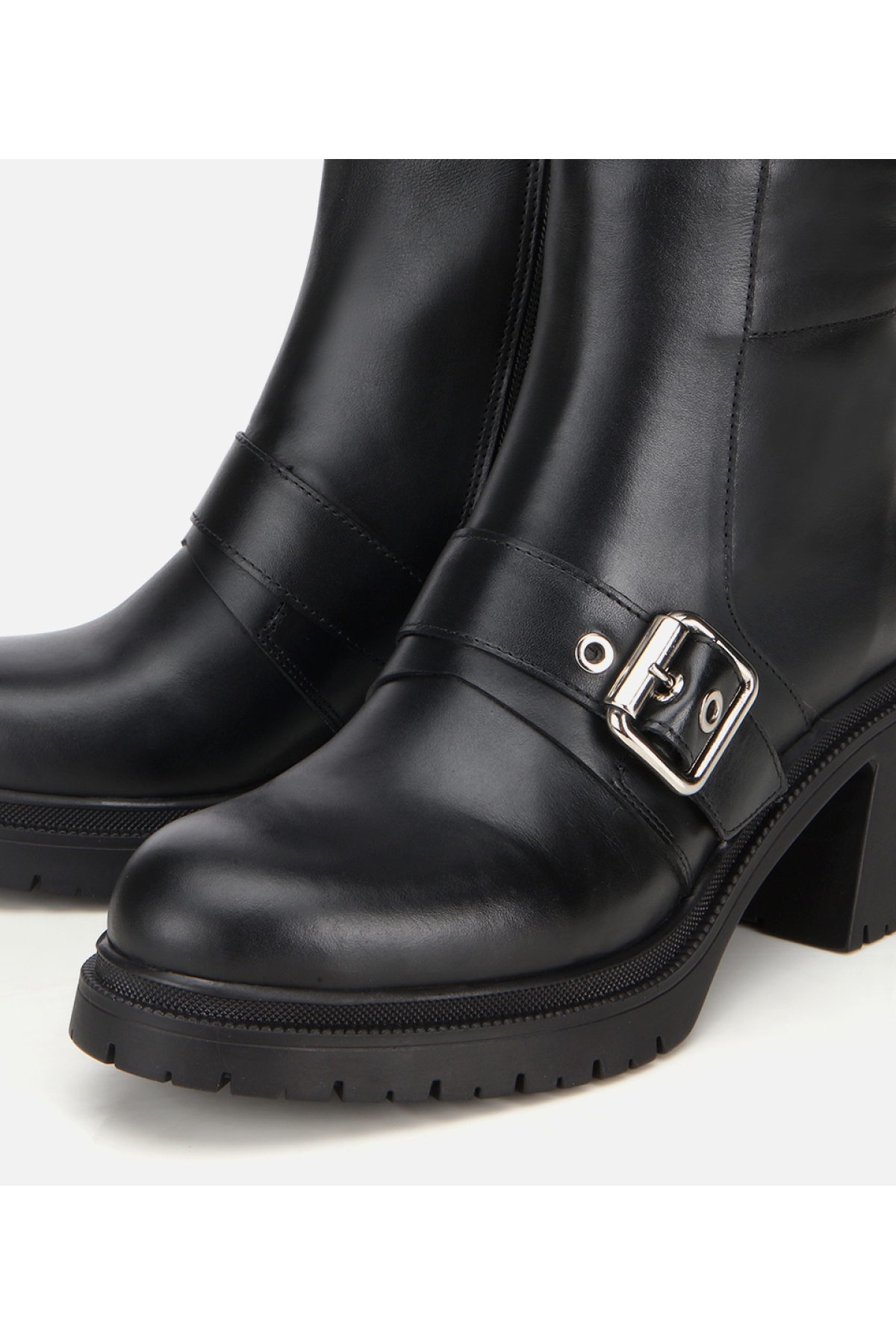 Kadın Deri Siyah Tokalı Kalın Tabanlı Topuklu Bot - Görsel 5
