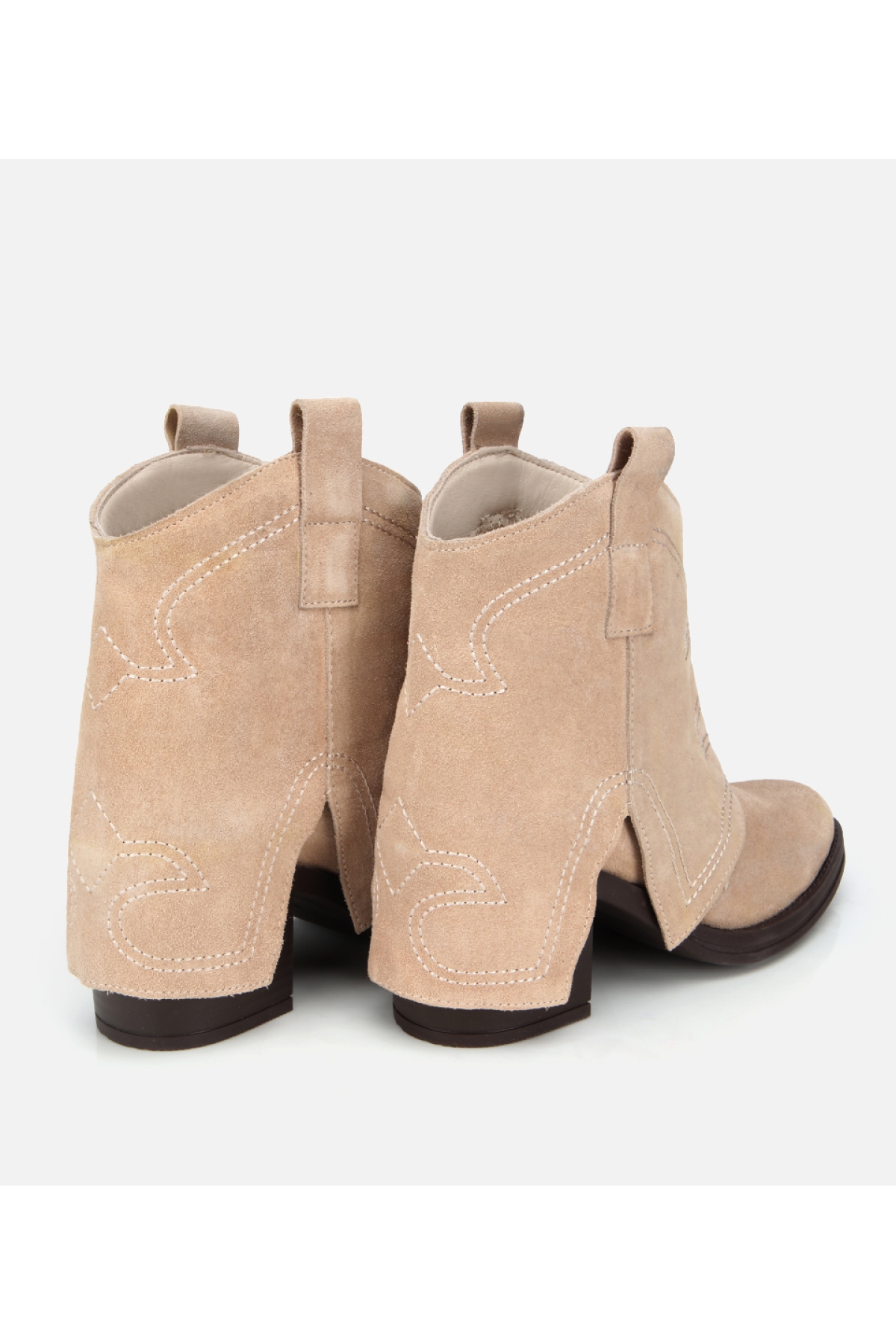 Kadın Süet Deri Bej Dikiş Detaylı Kovboy /Western Topuklu Bot - Görsel 5