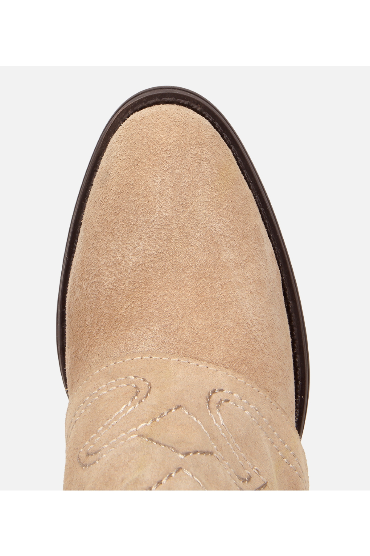 Kadın Süet Deri Bej Dikiş Detaylı Kovboy /Western Topuklu Bot - Görsel 6