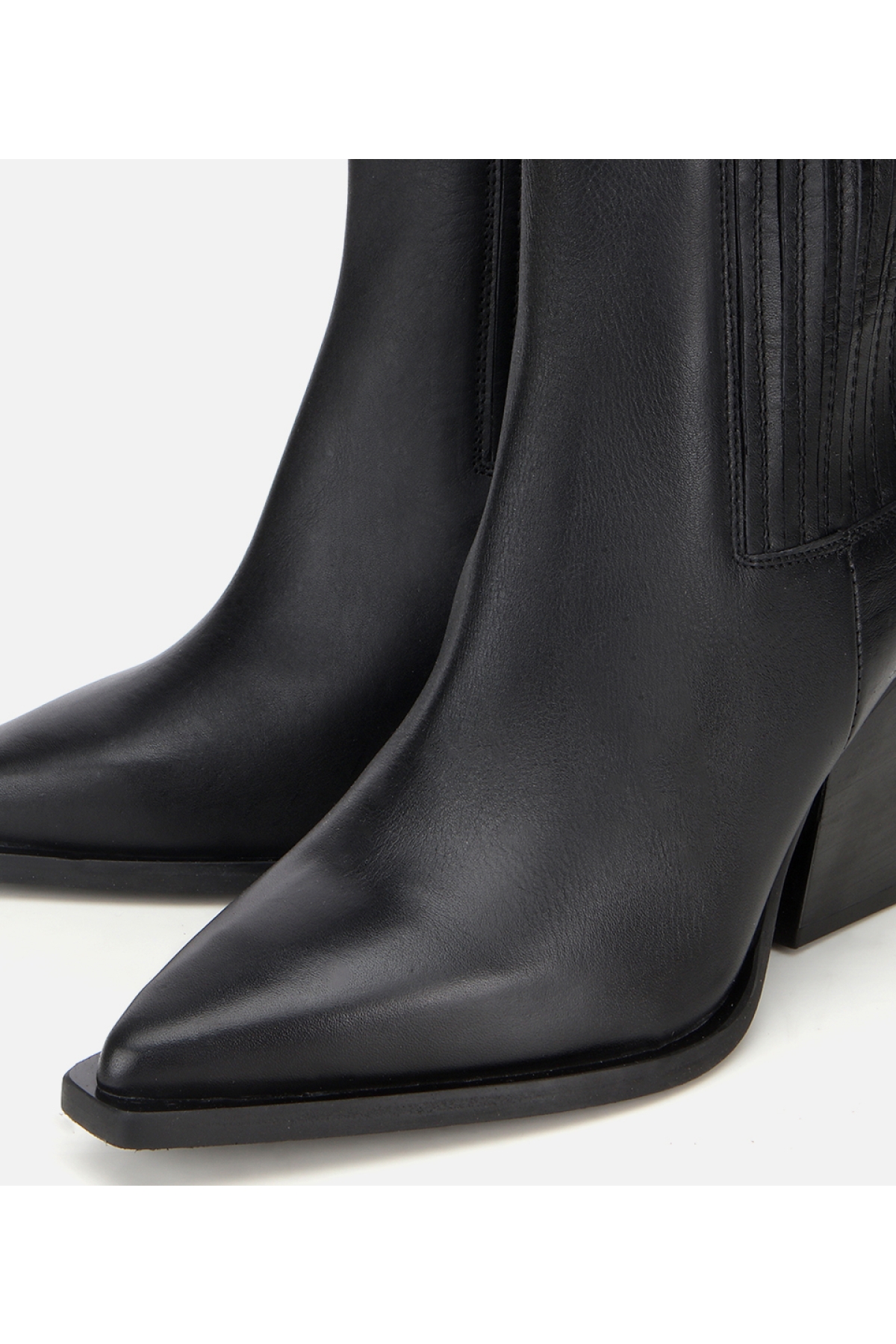Kadın Deri Siyah Lastik Detaylı Sivri Burunlu Topuklu Bot - Görsel 4