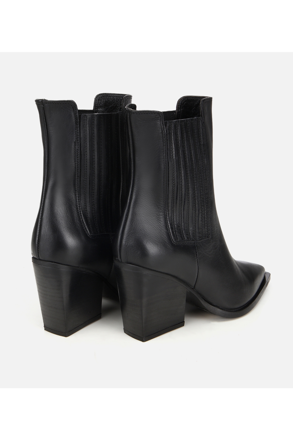 Kadın Deri Siyah Lastik Detaylı Sivri Burunlu Topuklu Bot - Görsel 5