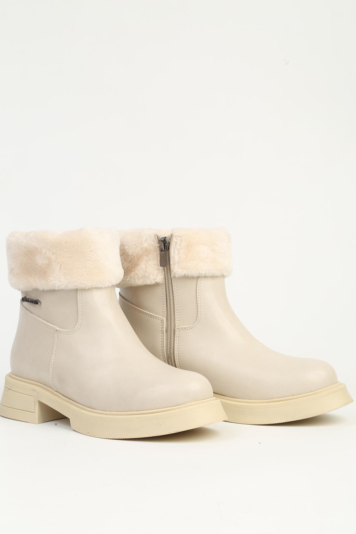 Krem Yarım Kürklü Bot PC-55268 - Görsel 3