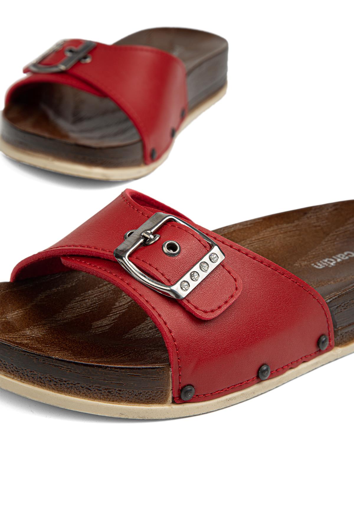 ® | PC-7026-3485 Kirmizi - Kadın Terlik - Görsel 5