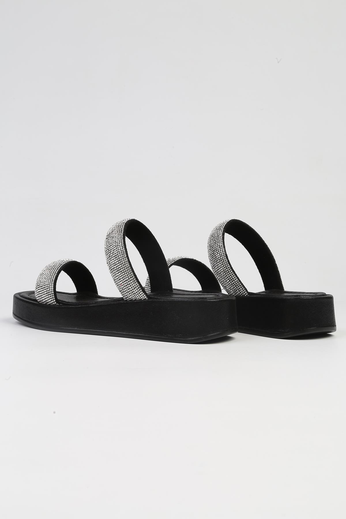 ®| PC-53089- 3950 Siyah-Kadın Taşlı Terlik - Görsel 4