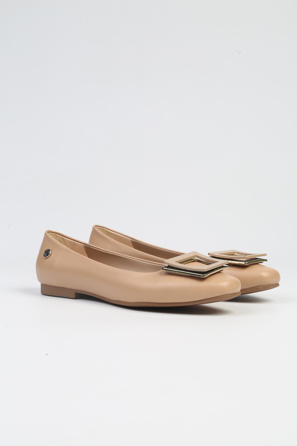 ® | PC-53104- 3592 Bej Cilt-Kadın Babet Günlük Ayakkabı - Görsel 3