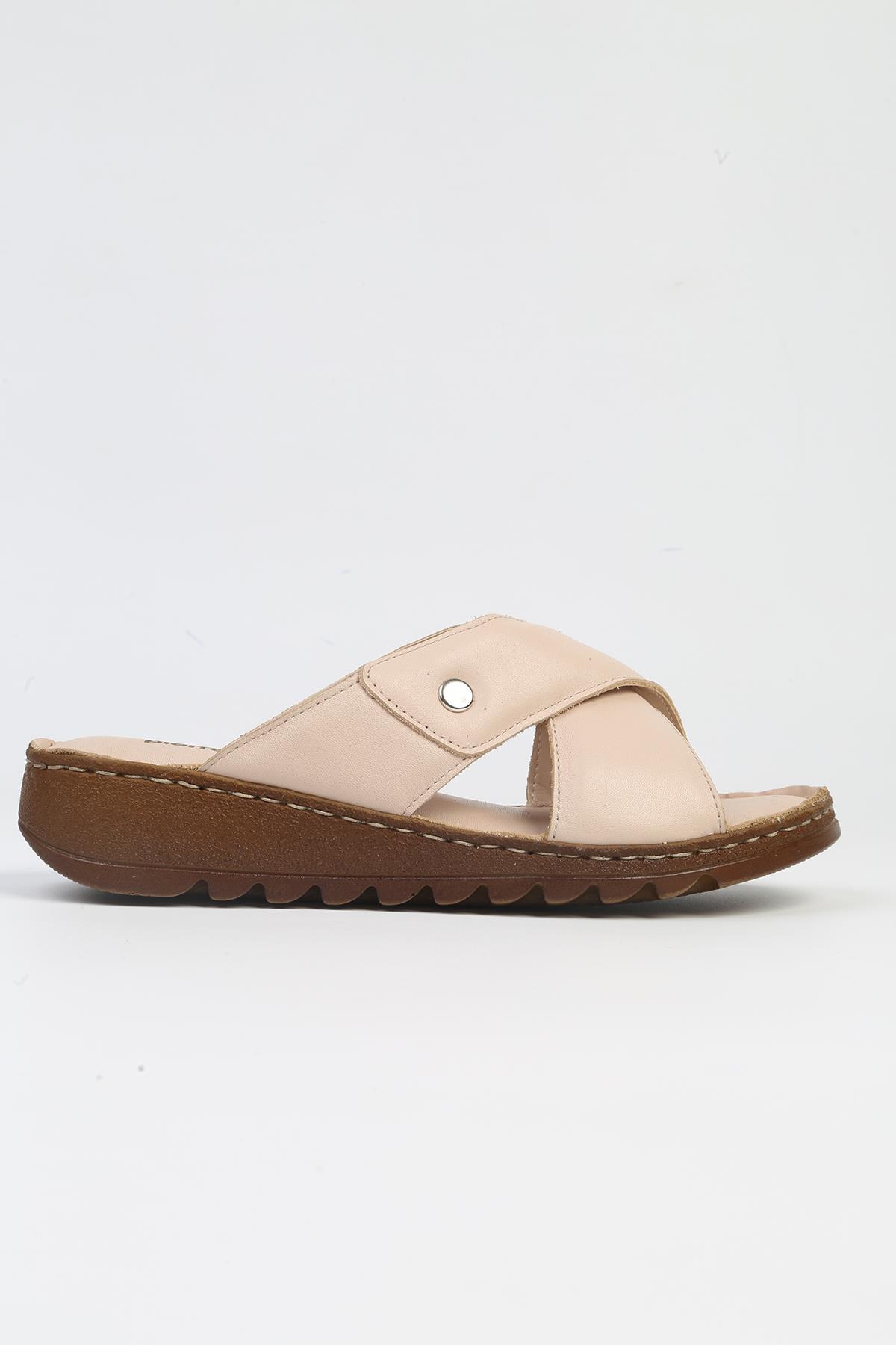 ® | PC-5128-3013 Krem-Kadın Topuklu Terlik - Görsel 2