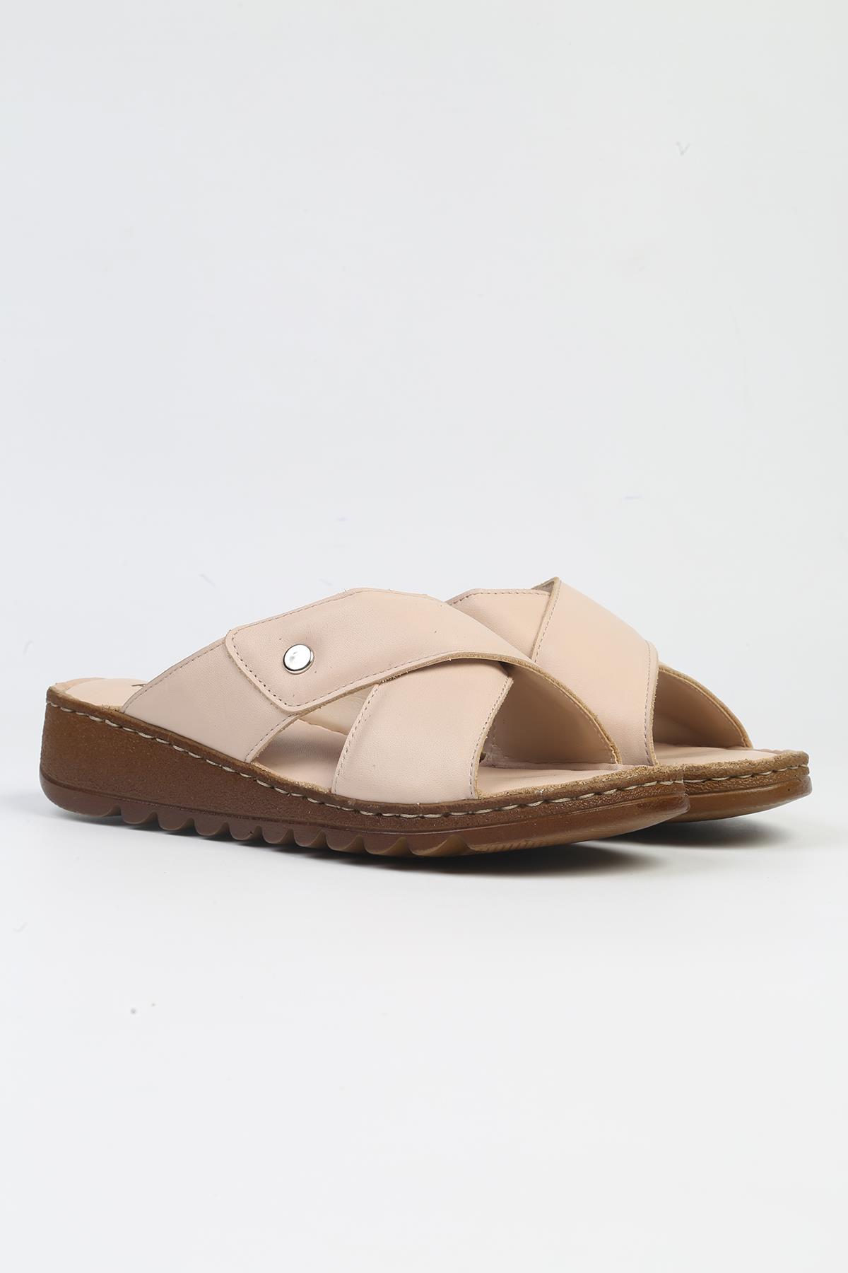 ® | PC-5128-3013 Krem-Kadın Topuklu Terlik - Görsel 3