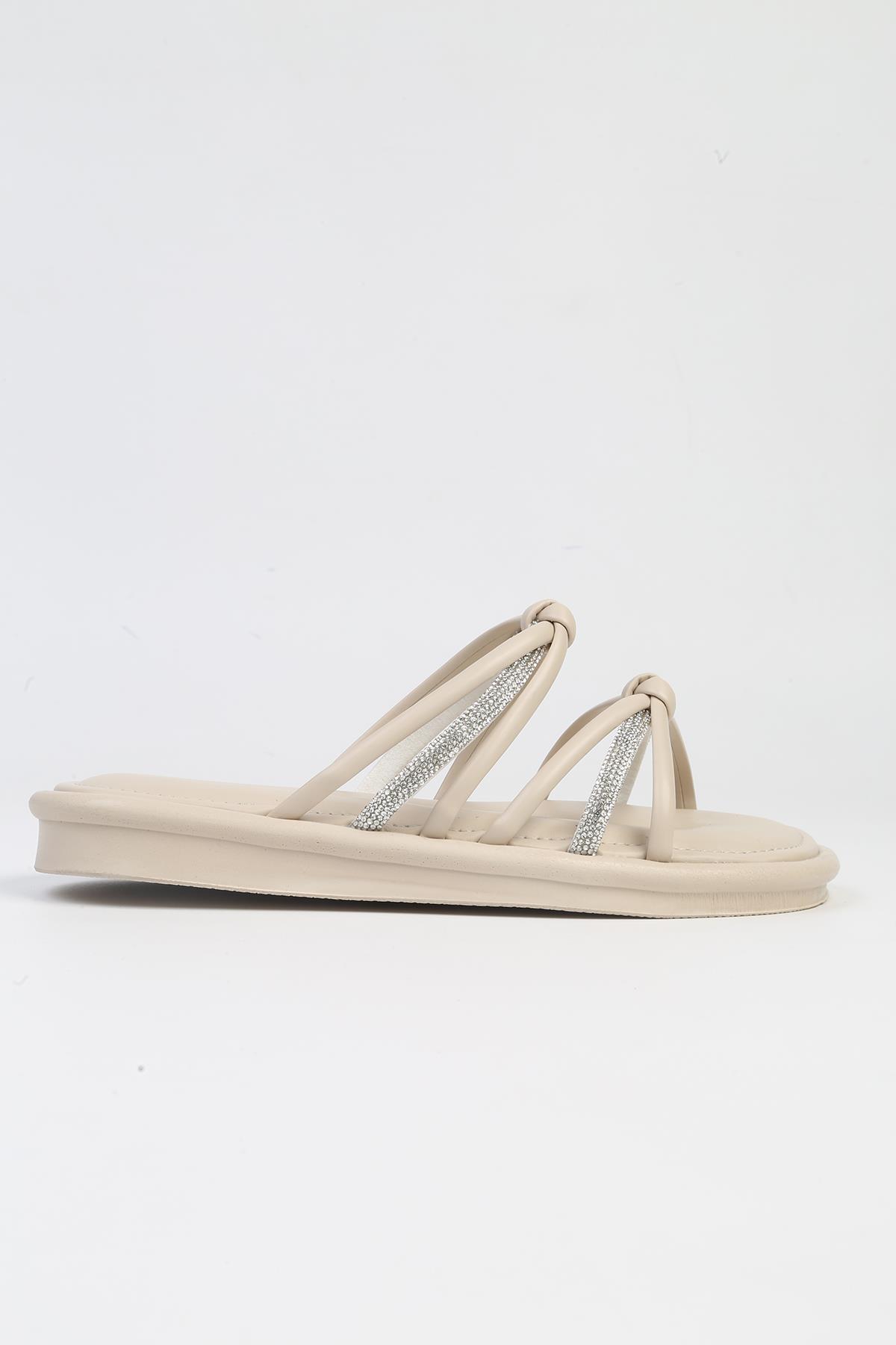 ® | PC-5106-3891 Krem-Kadın Taşlı Terlik - Görsel 2