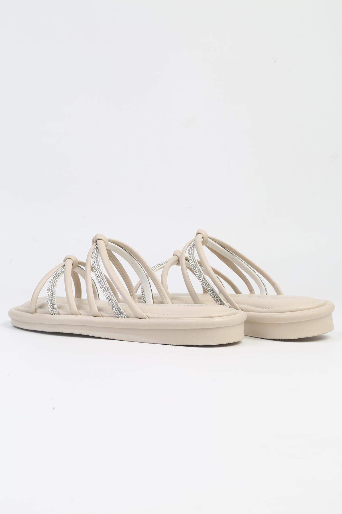 ® | PC-5106-3891 Krem-Kadın Taşlı Terlik - Görsel 4
