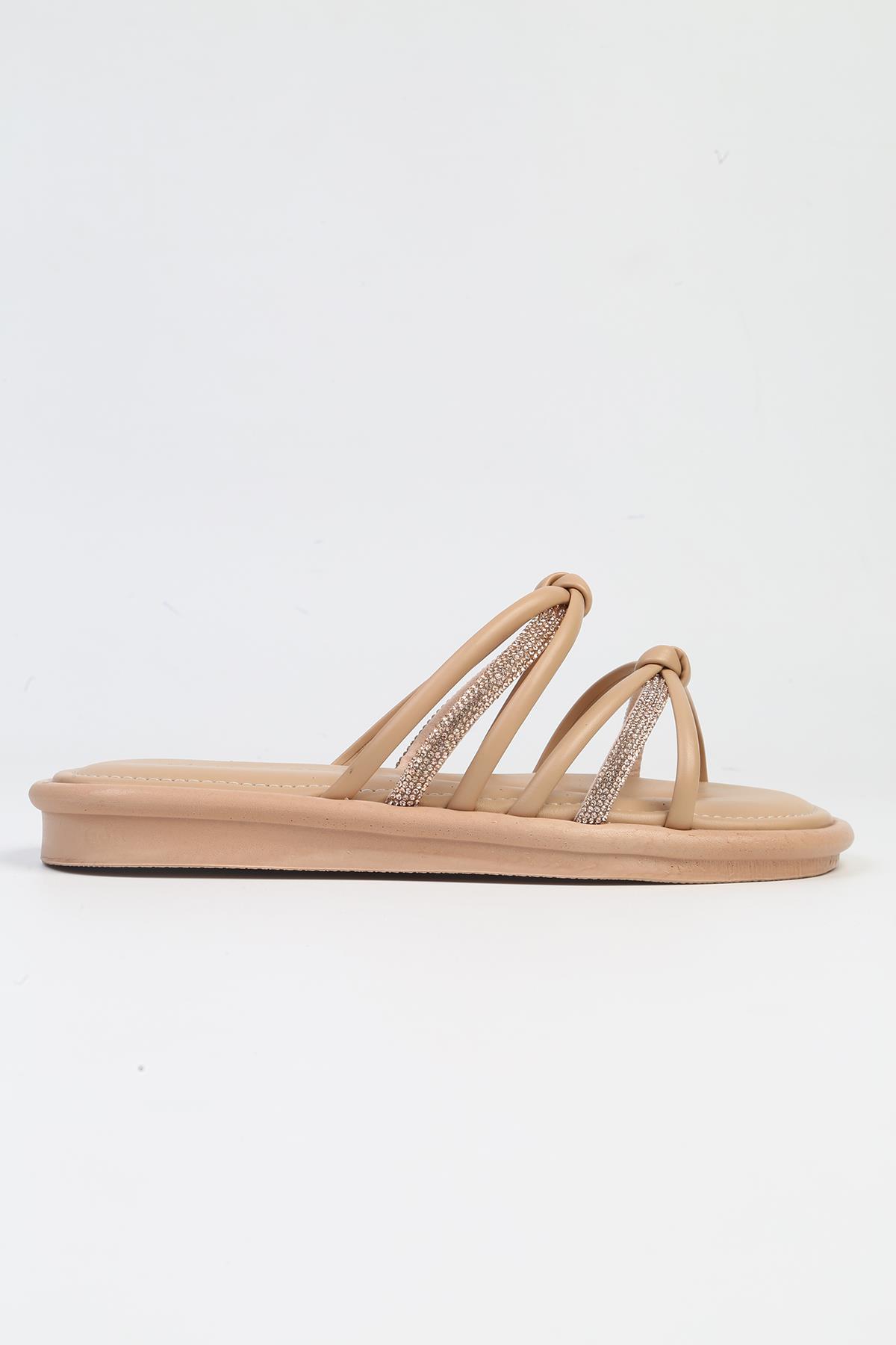 ® | PC-5106-3891 Bej-Kadın Taşlı Günlük Terlik - Görsel 2