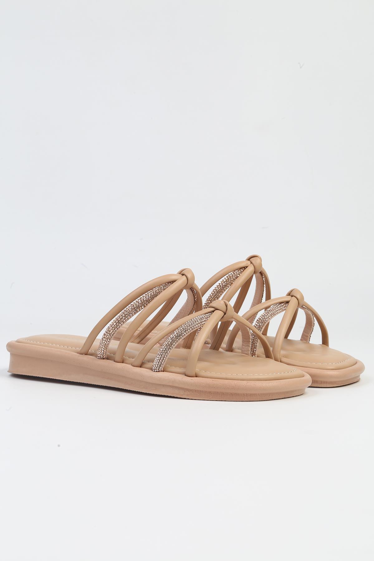 ® | PC-5106-3891 Bej-Kadın Taşlı Günlük Terlik - Görsel 3