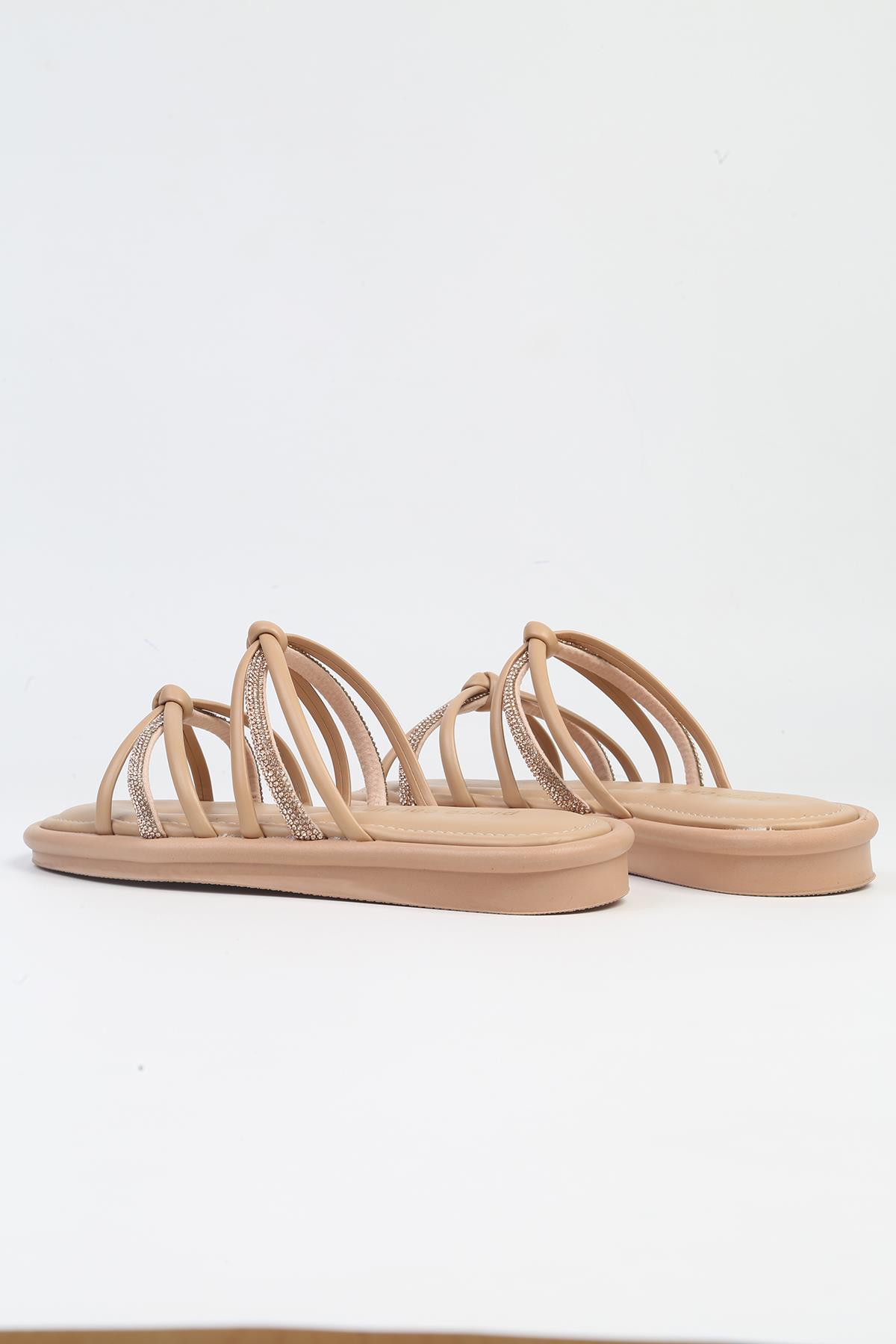 ® | PC-5106-3891 Bej-Kadın Taşlı Günlük Terlik - Görsel 4