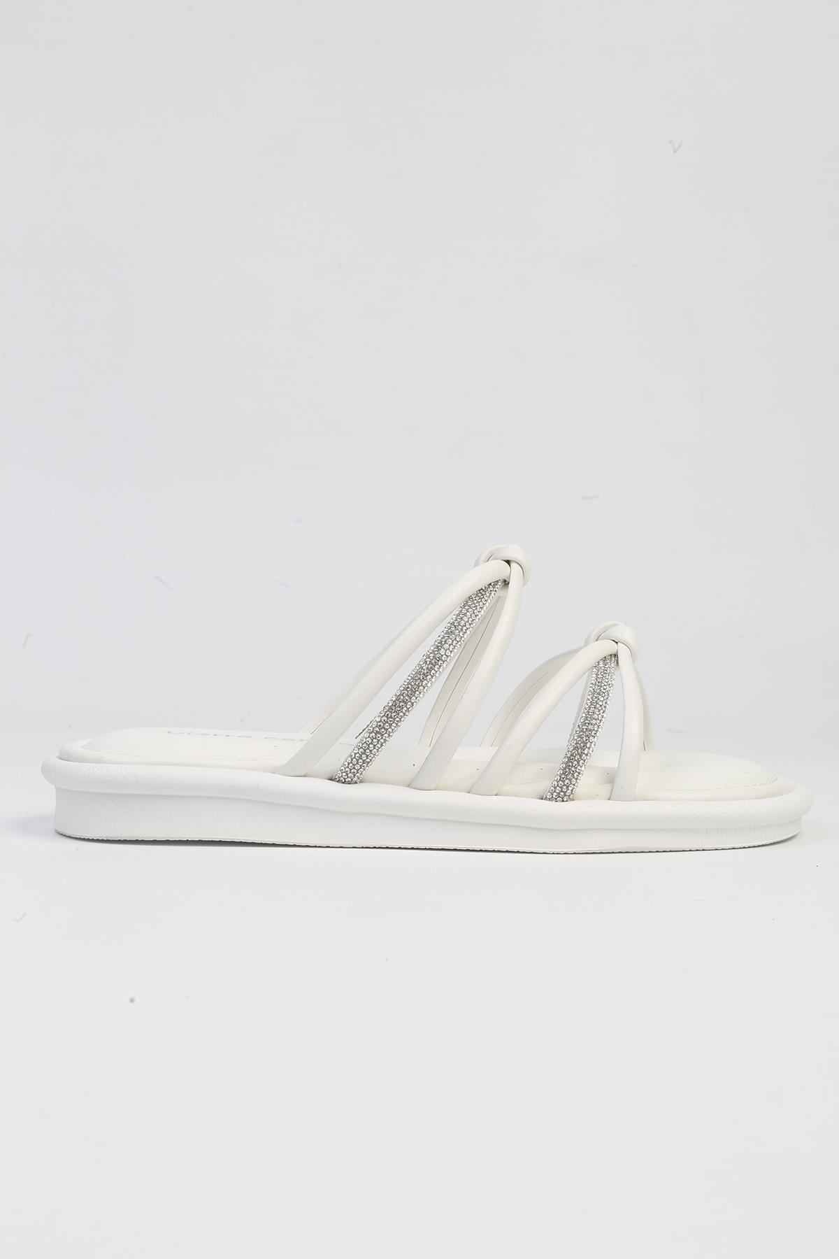 ® | PC-5106-3891 Beyaz-Kadın Taşlı Günlük Terlik - Görsel 2