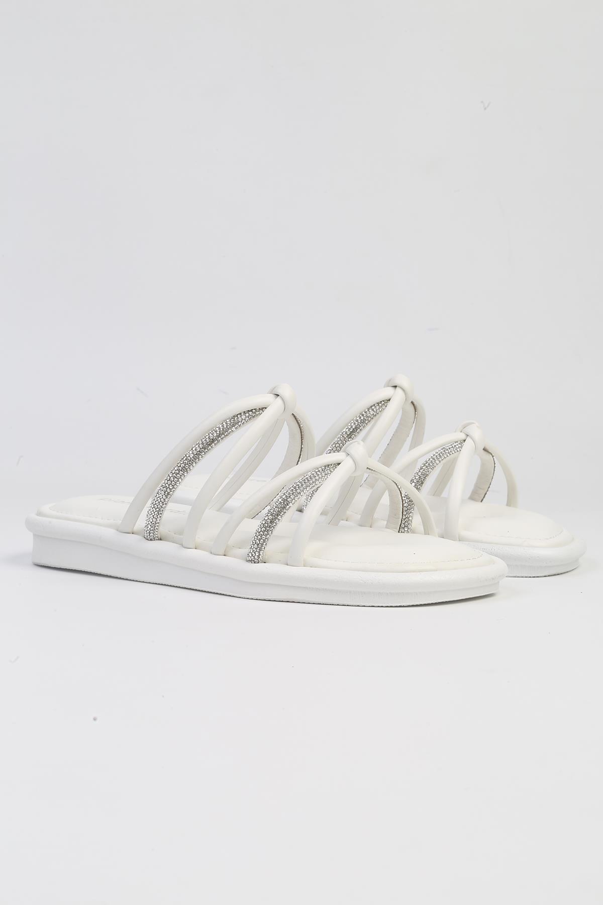 ® | PC-5106-3891 Beyaz-Kadın Taşlı Günlük Terlik - Görsel 3