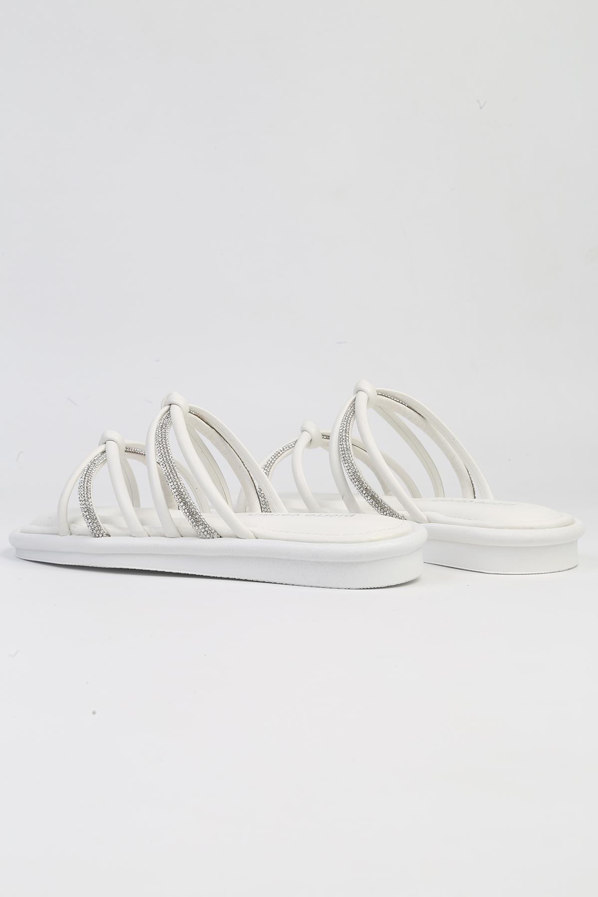® | PC-5106-3891 Beyaz-Kadın Taşlı Günlük Terlik - Görsel 4