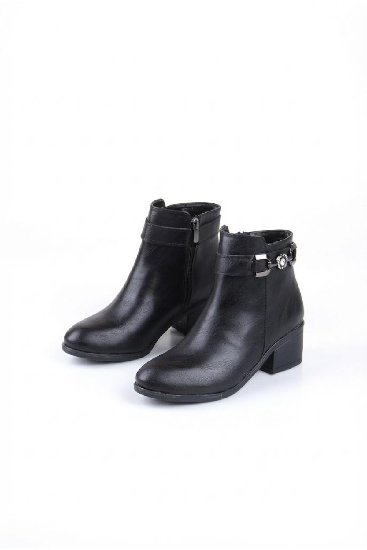 1094 Rahat Esnek Toka Detaylı Sıcak Astar 4 Cm yüksek Topuk Kadın Bot - Görsel 6