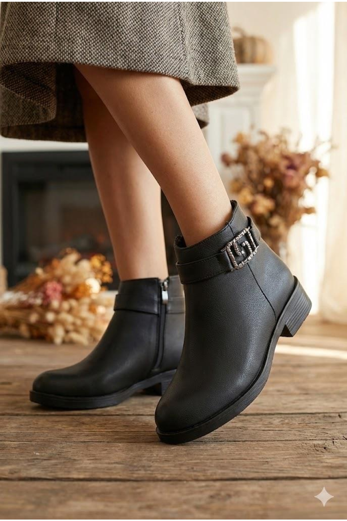 16142 Rahat Toka Detaylı Kaymaz Taban Sıcak Astar Kadın Bot - Görsel 7