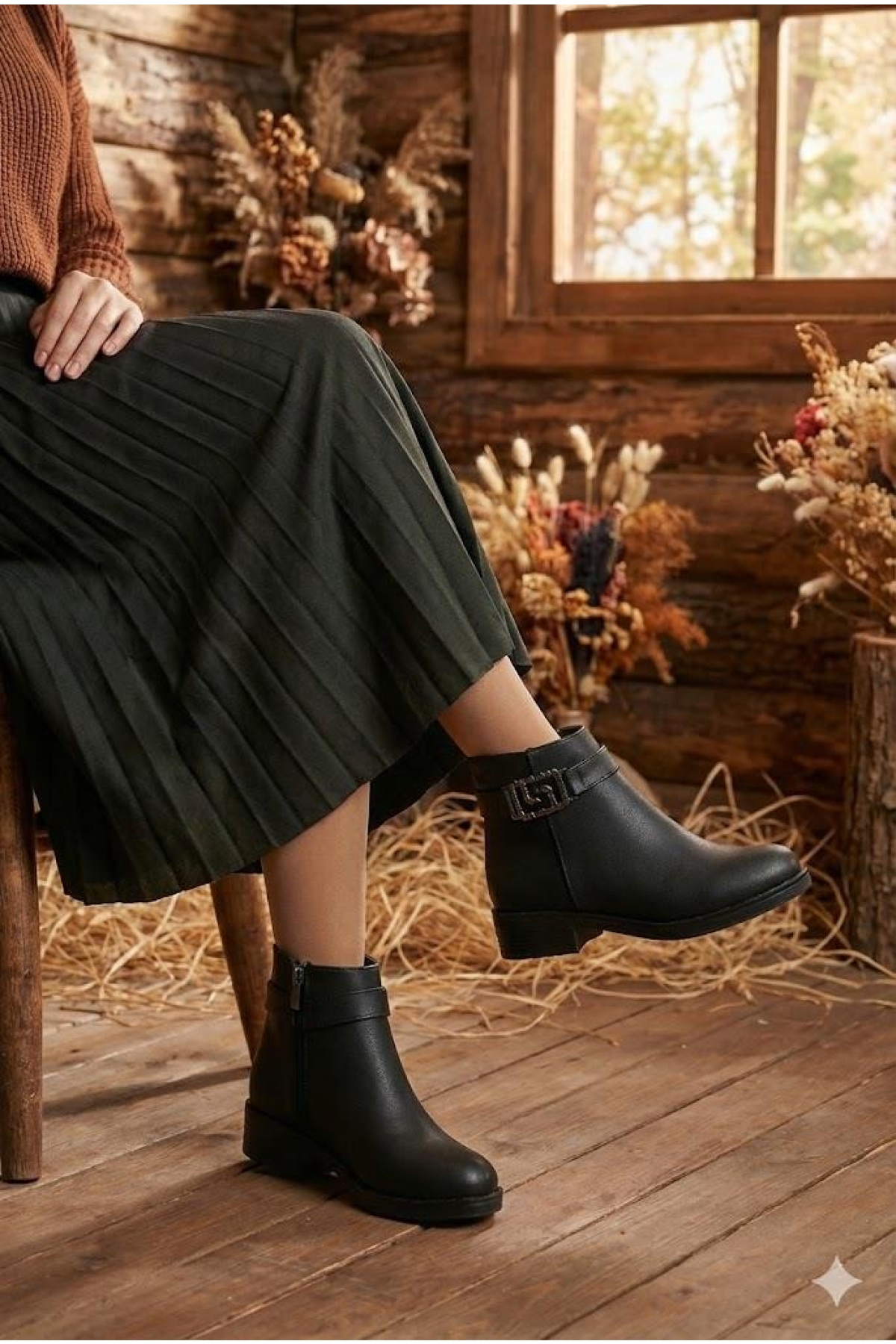 16142 Rahat Toka Detaylı Kaymaz Taban Sıcak Astar Kadın Bot - Görsel 9