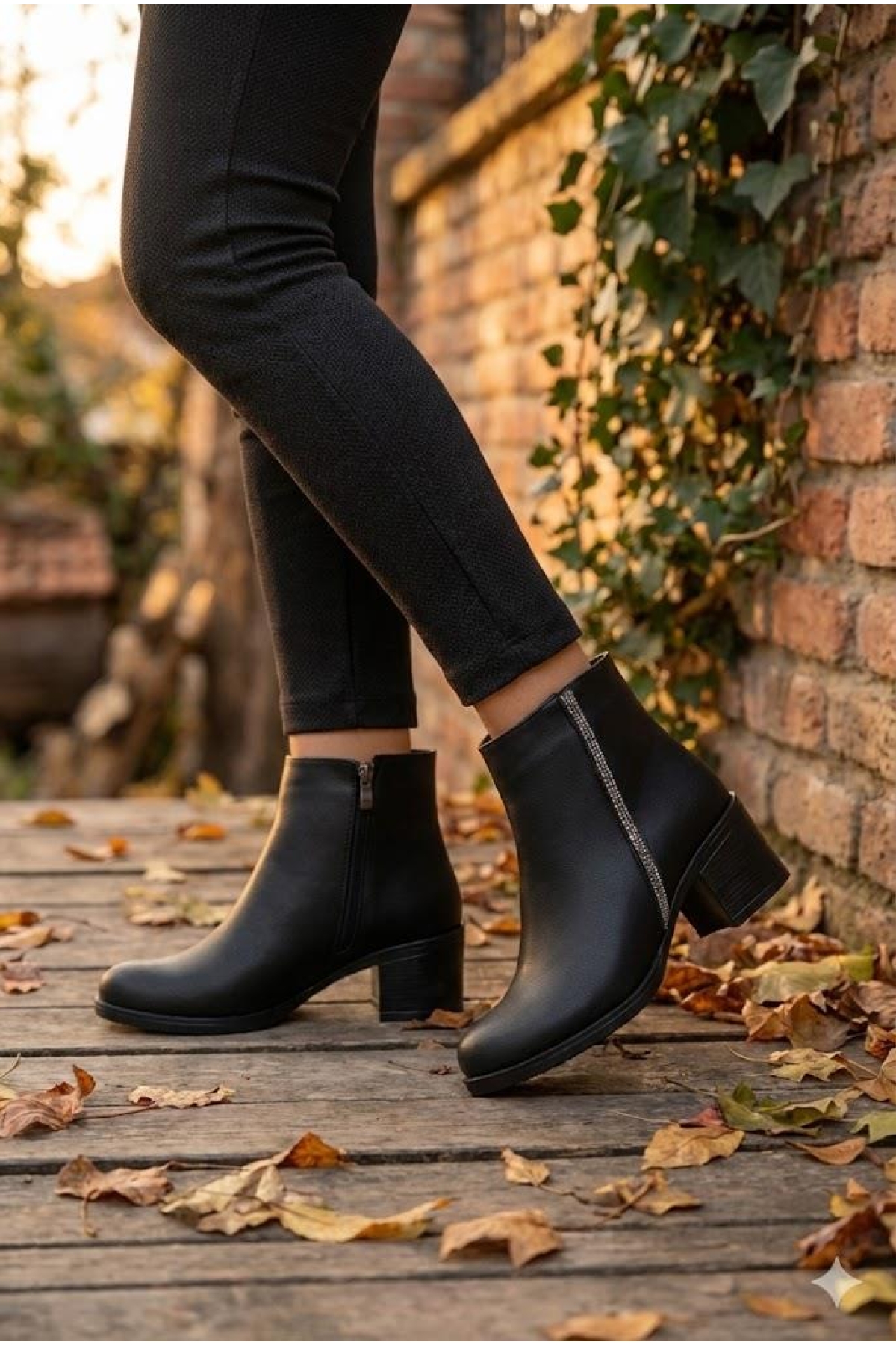 30642 Rahat Taş Detaylı 5 Cm Topuk Yüksekliği Sıcak Astar Kadın Bot - Görsel 3