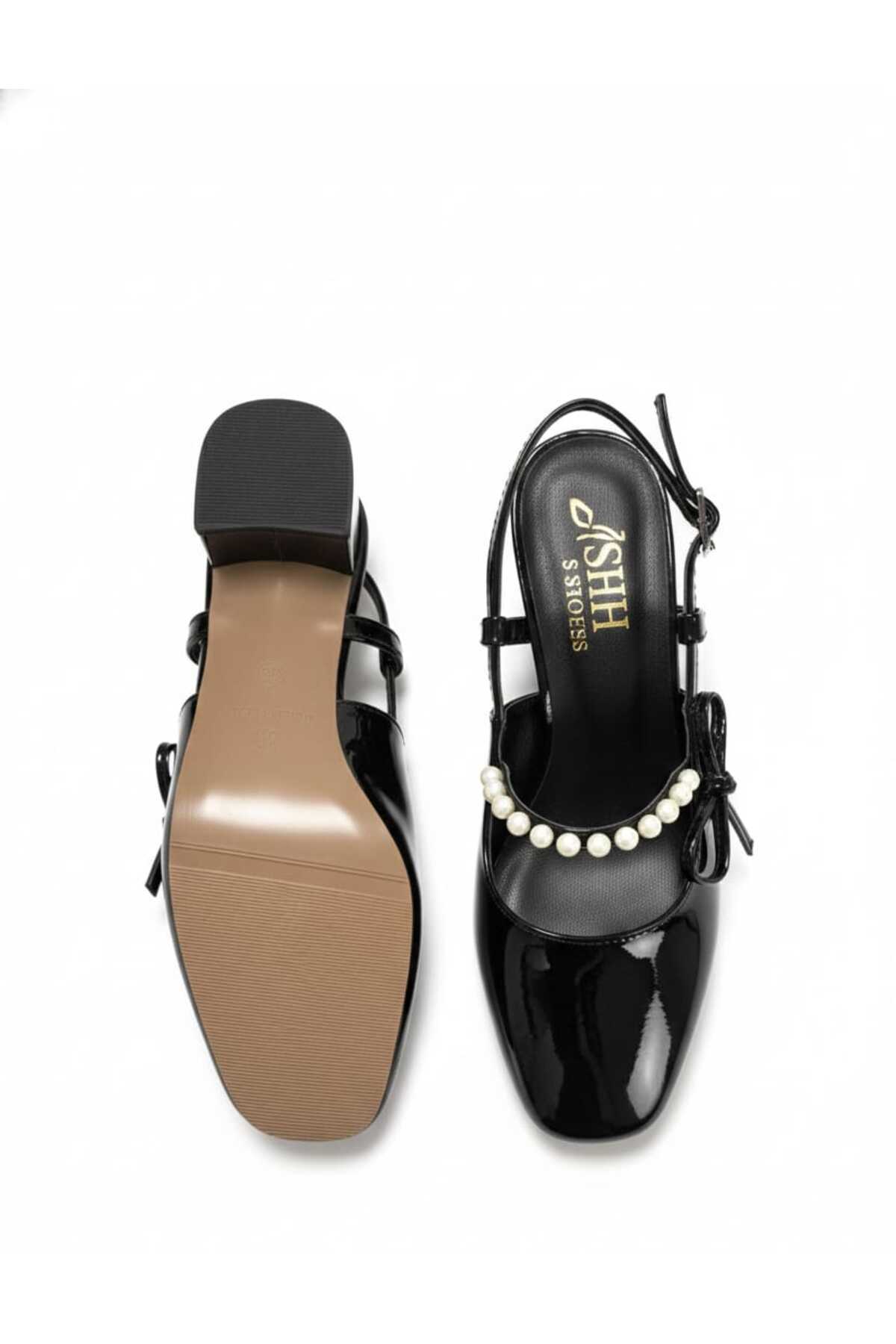 0828 Rugan Klasık Topuklu İnci Taşlı Ayakkabı - Görsel 3