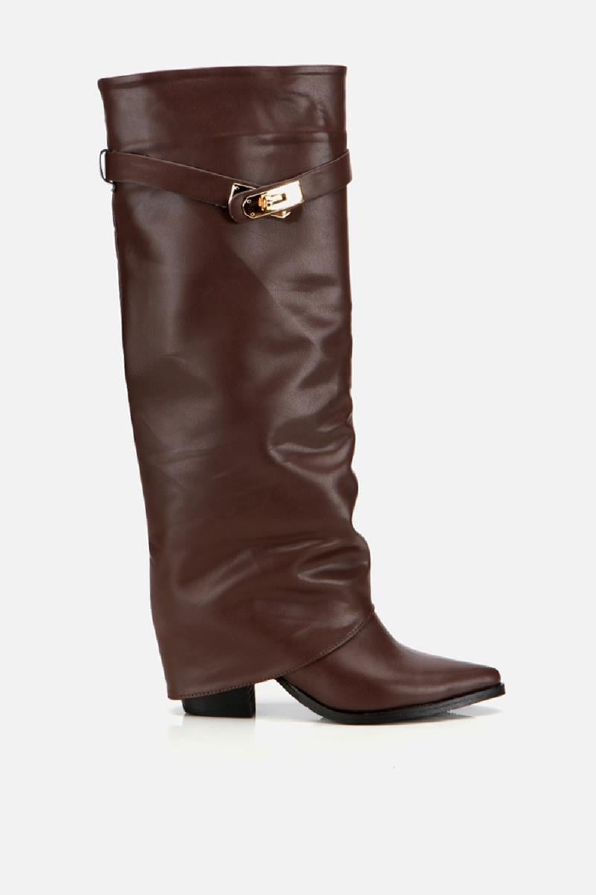 Kadın Kahverengi Tokalı Diz Altı Kalın Topuklu Çizme - Görsel 2