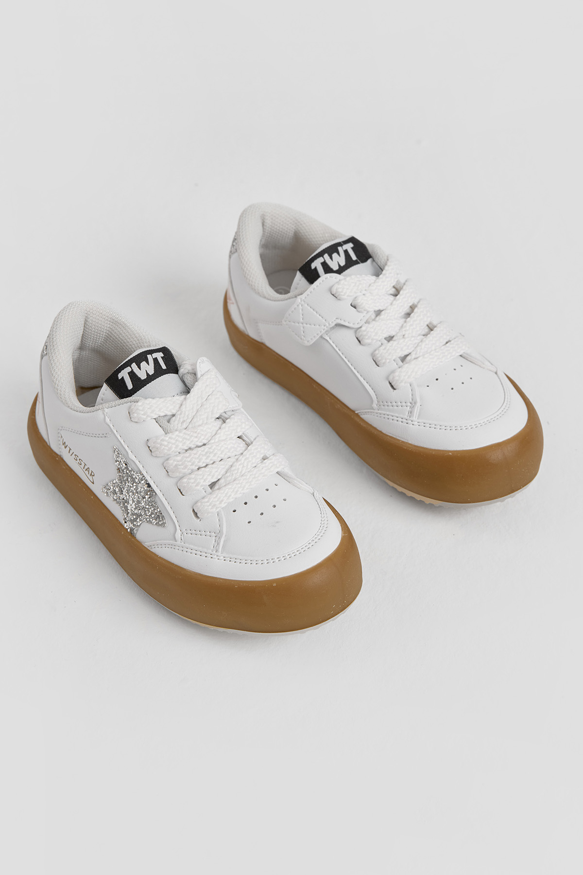 Çocuk Unisex Beyaz Termo Taban Yıldız Detaylı Bağcıklı ve Cırtlı Spor Ayakkabı - Görsel 3