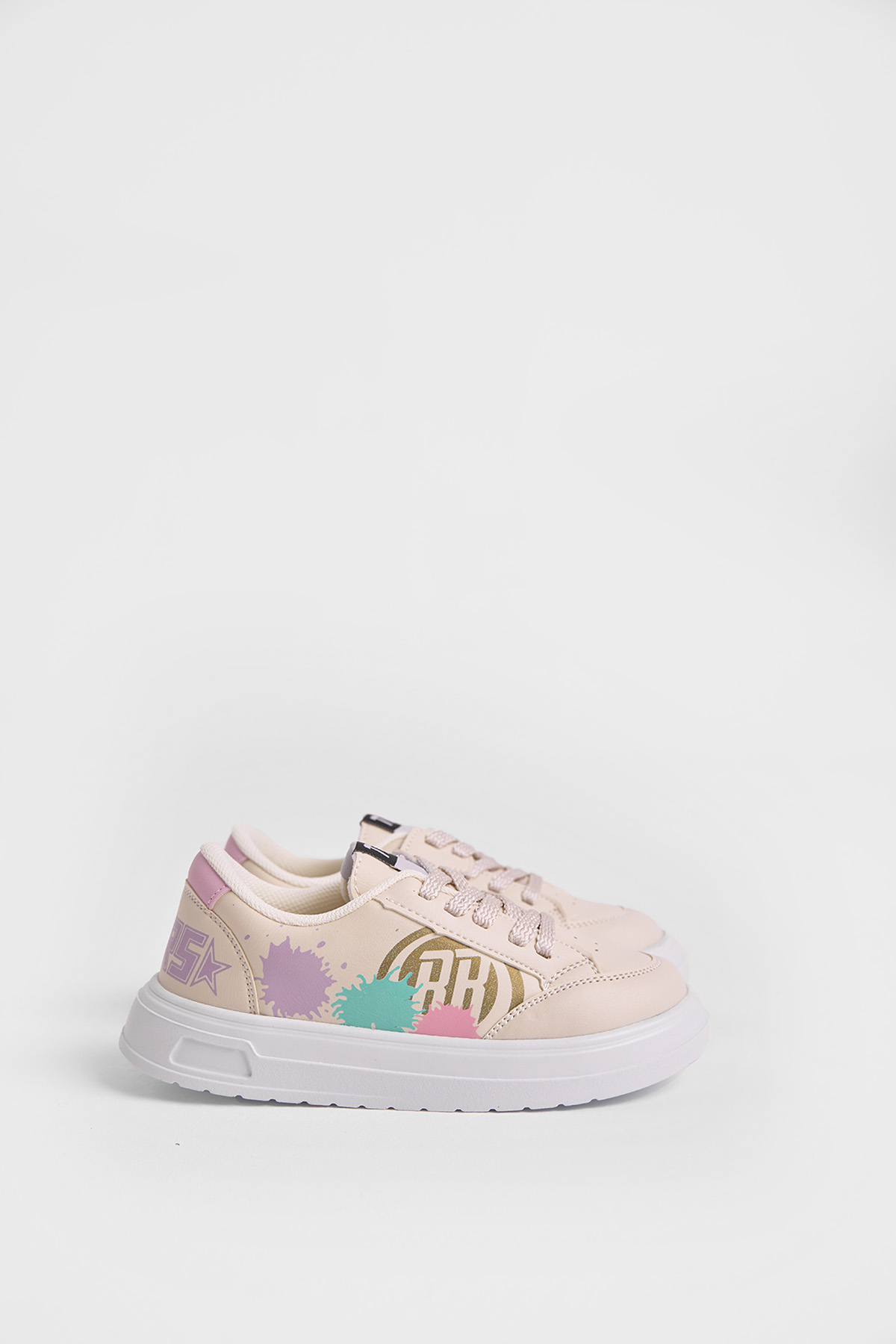 Çocuk Unisex Krem Turkuaz EVA Faylon Taban Desenli Bağcıklı ve Cırtlı Spor Ayakkabı - Görsel 2