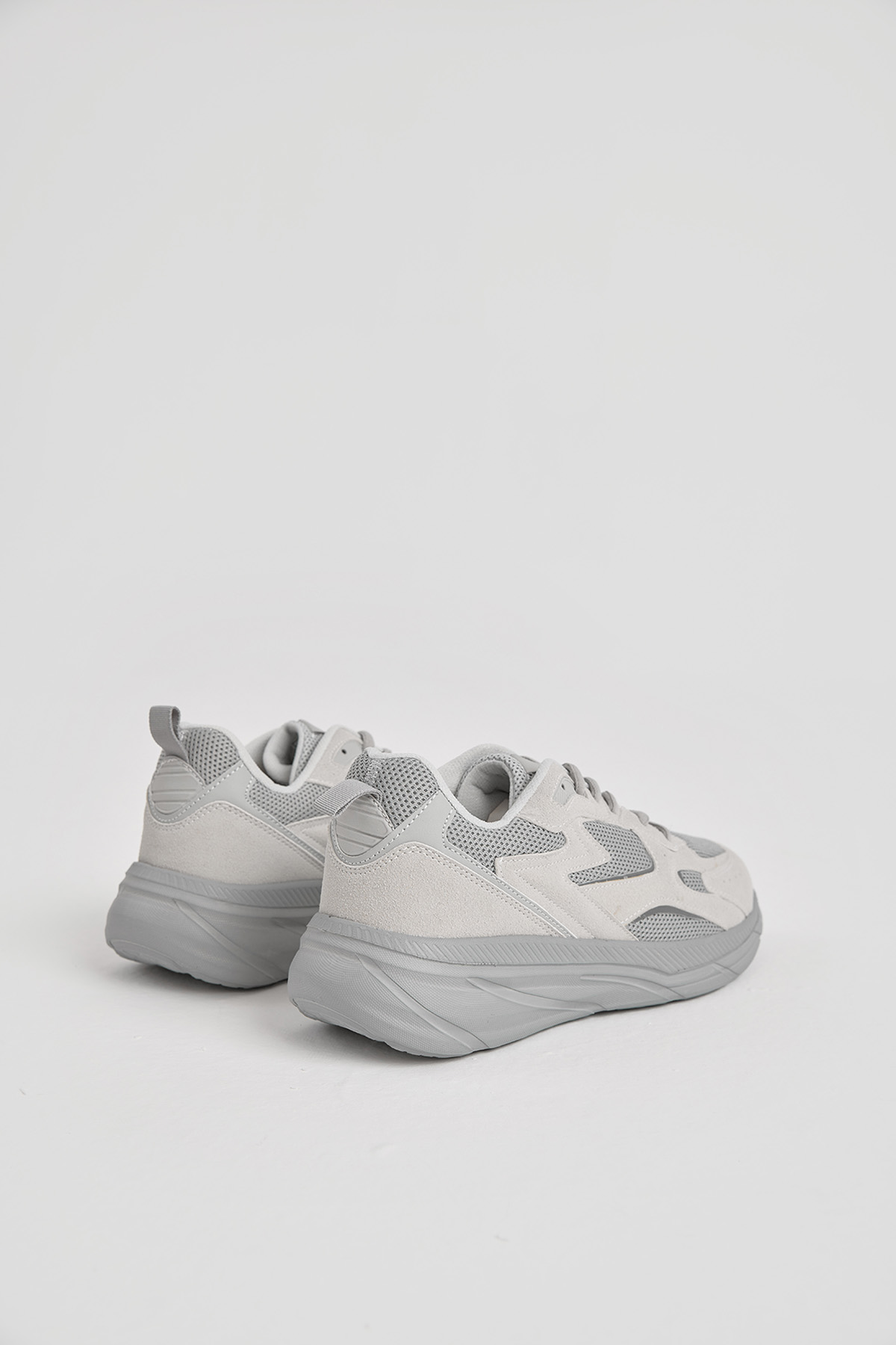 Erkek Gri Faylon Taban Nefes Alabilen Kumaş Reflektörlü Dalgalı Desenli Spor Ayakkabı - Görsel 5